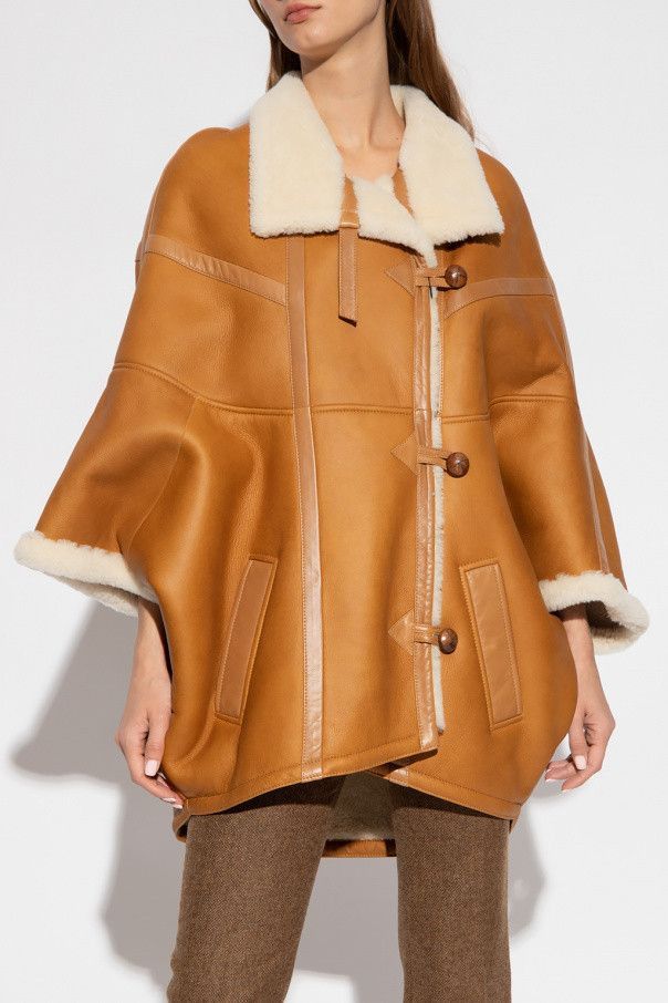 Saint Laurent Paris $11K VALUE Leather and Shearling Cape Jacket Size M / US 6-8 / IT 42-44 - 4 Thumbnail