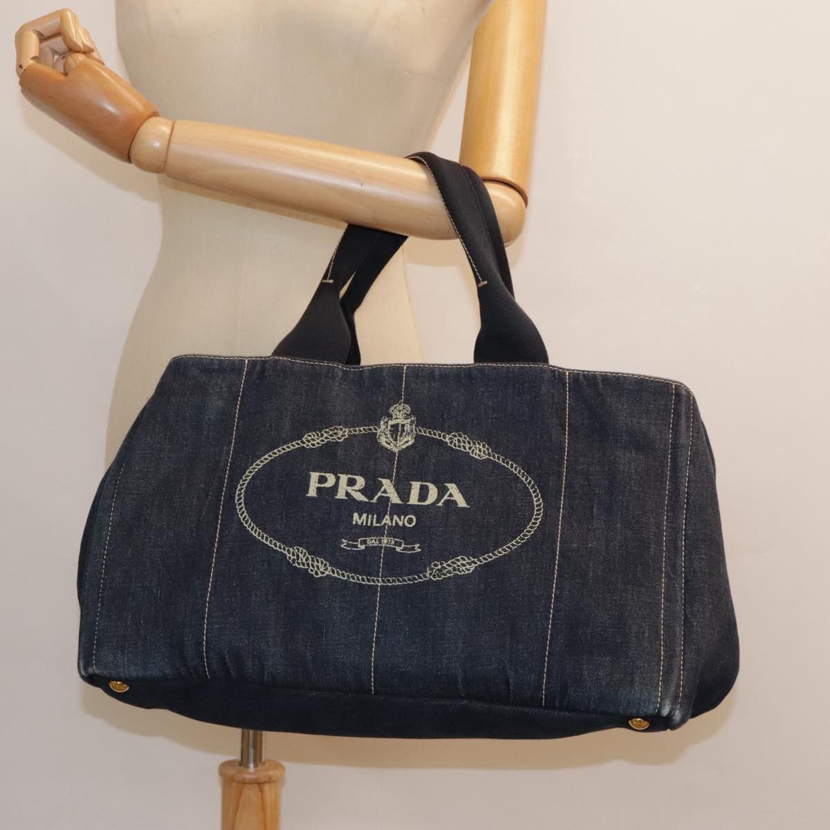 Prada Canapa Navy Canvas Handbag (Pre-Owned) Size ONE SIZE - 16 Thumbnail