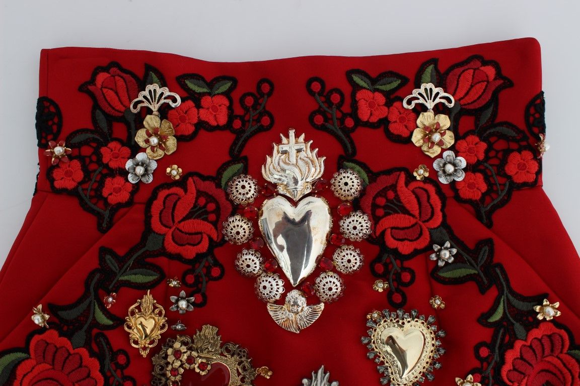 Dolce & Gabbana Red Silk Crystal-Embellished Mini Women's Shorts Size 28" / US 6 / IT 42 - 5 Thumbnail