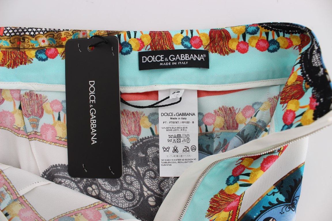 Dolce & Gabbana Multicolor Majolica Silk Capri Women's Pants Size 26" / US 2 / IT 38 - 5 Thumbnail