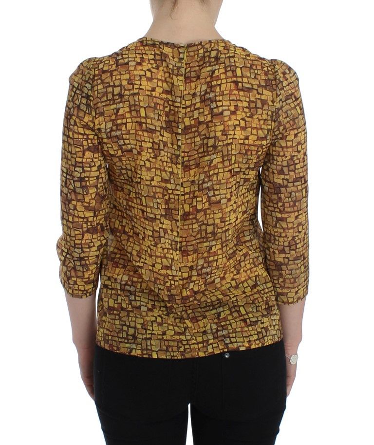 Dolce & Gabbana Sicilian Mosaic Print Silk Women's Blouse Size XS / US 0-2 / IT 36-38 - 3 Thumbnail