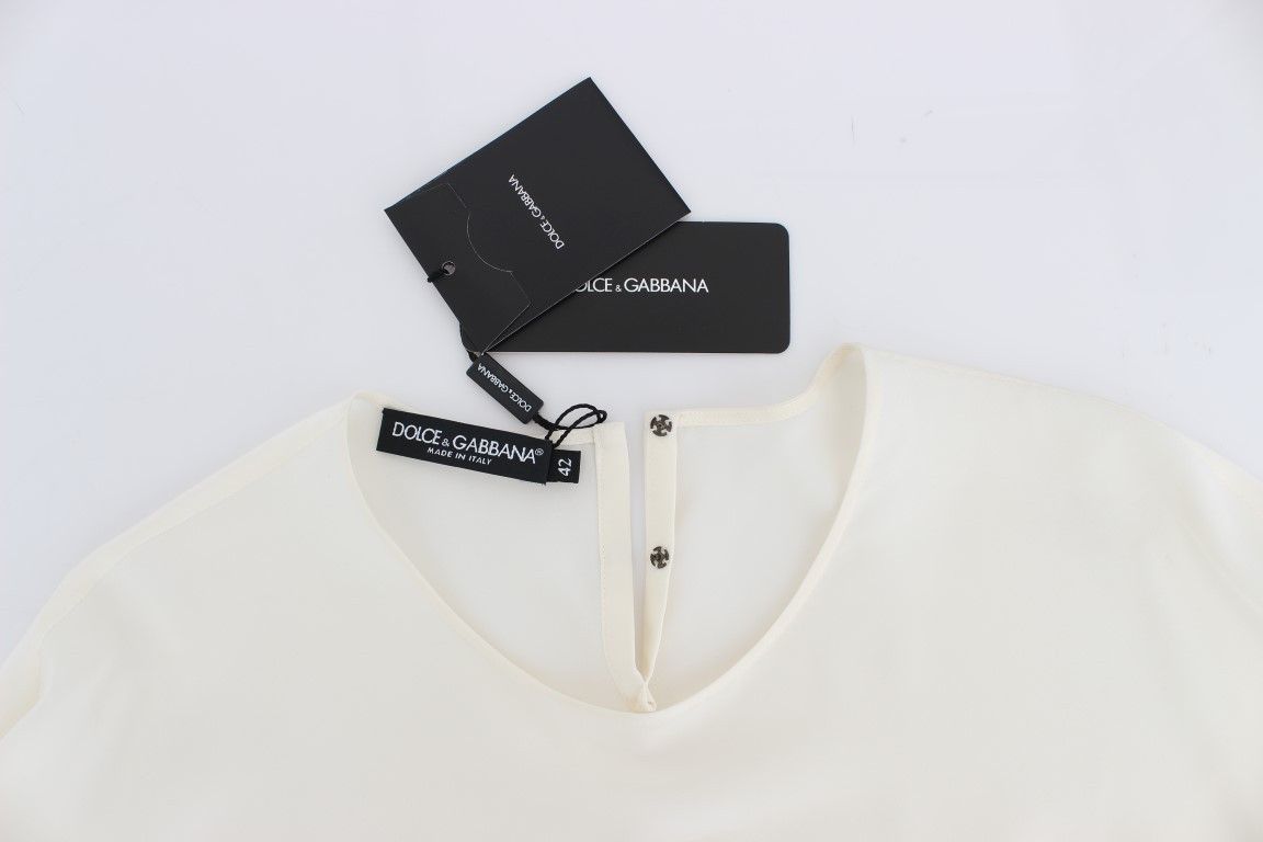 Dolce & Gabbana Ivory Sequined Silk Blouse Women's Top Size M / US 6-8 / IT 42-44 - 6 Thumbnail