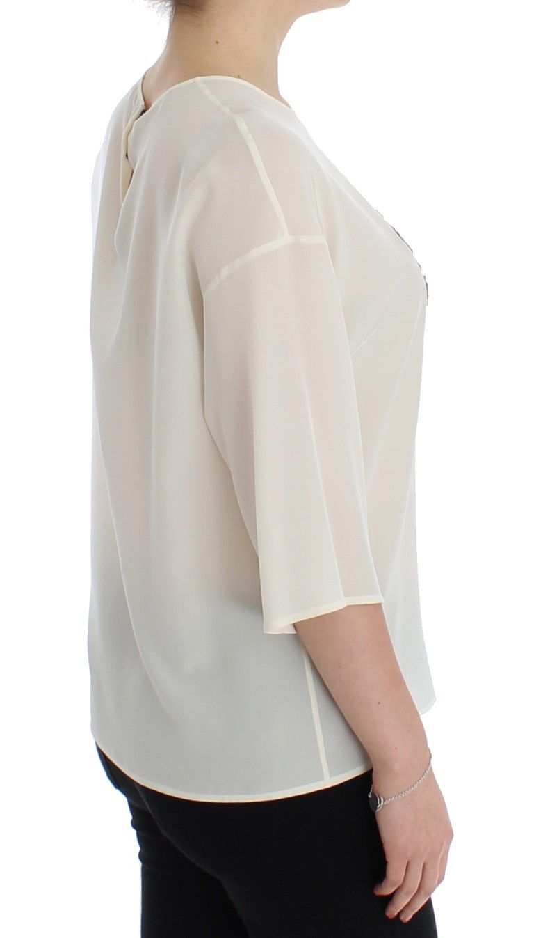 Dolce & Gabbana Ivory Sequined Silk Blouse Women's Top Size M / US 6-8 / IT 42-44 - 4 Thumbnail