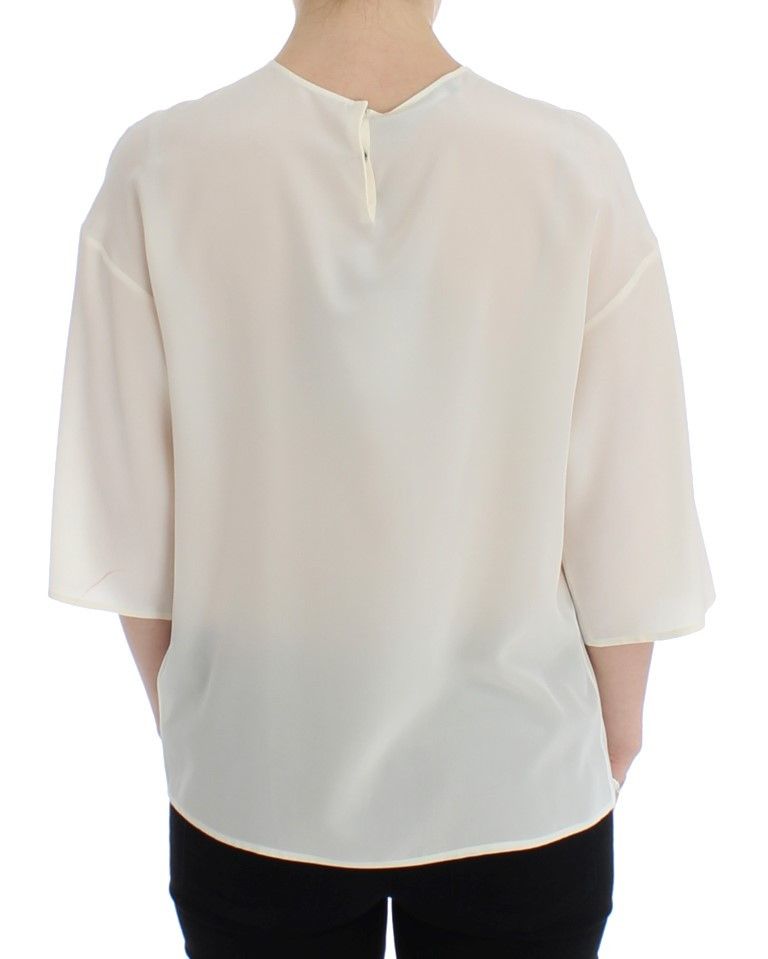 Dolce & Gabbana Ivory Sequined Silk Blouse Women's Top Size M / US 6-8 / IT 42-44 - 3 Thumbnail