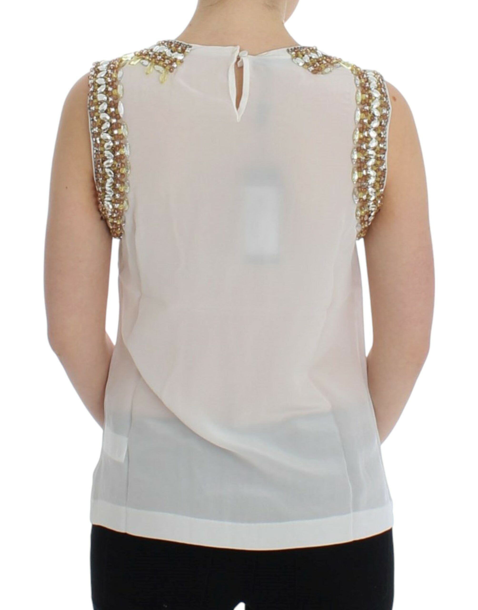 Dolce & Gabbana Elegant Sleeveless Silk Blouse with Crystal Women's Size S / US 4 / IT 40 - 3 Thumbnail
