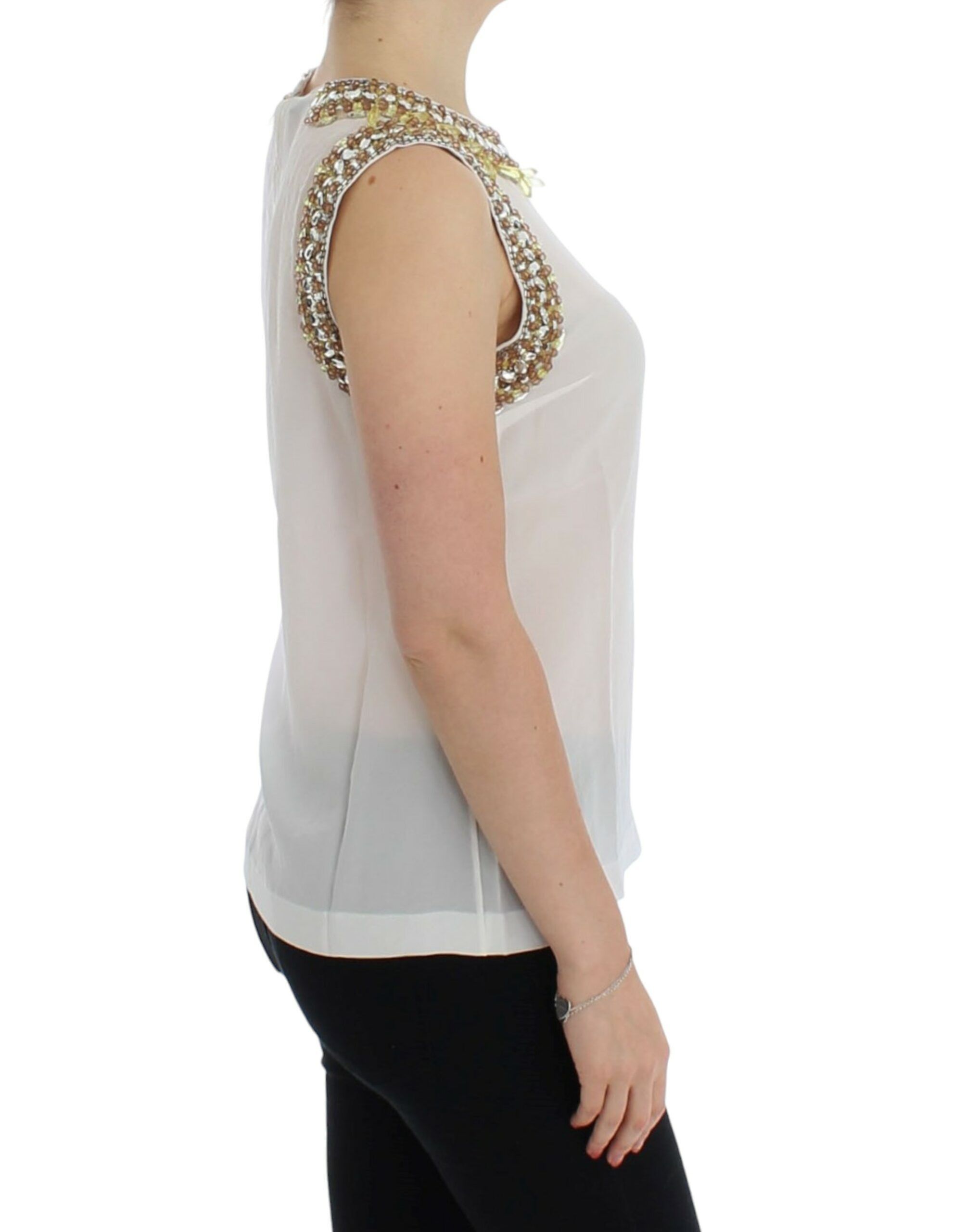 Dolce & Gabbana Elegant Sleeveless Silk Blouse with Crystal Women's Size S / US 4 / IT 40 - 4 Thumbnail