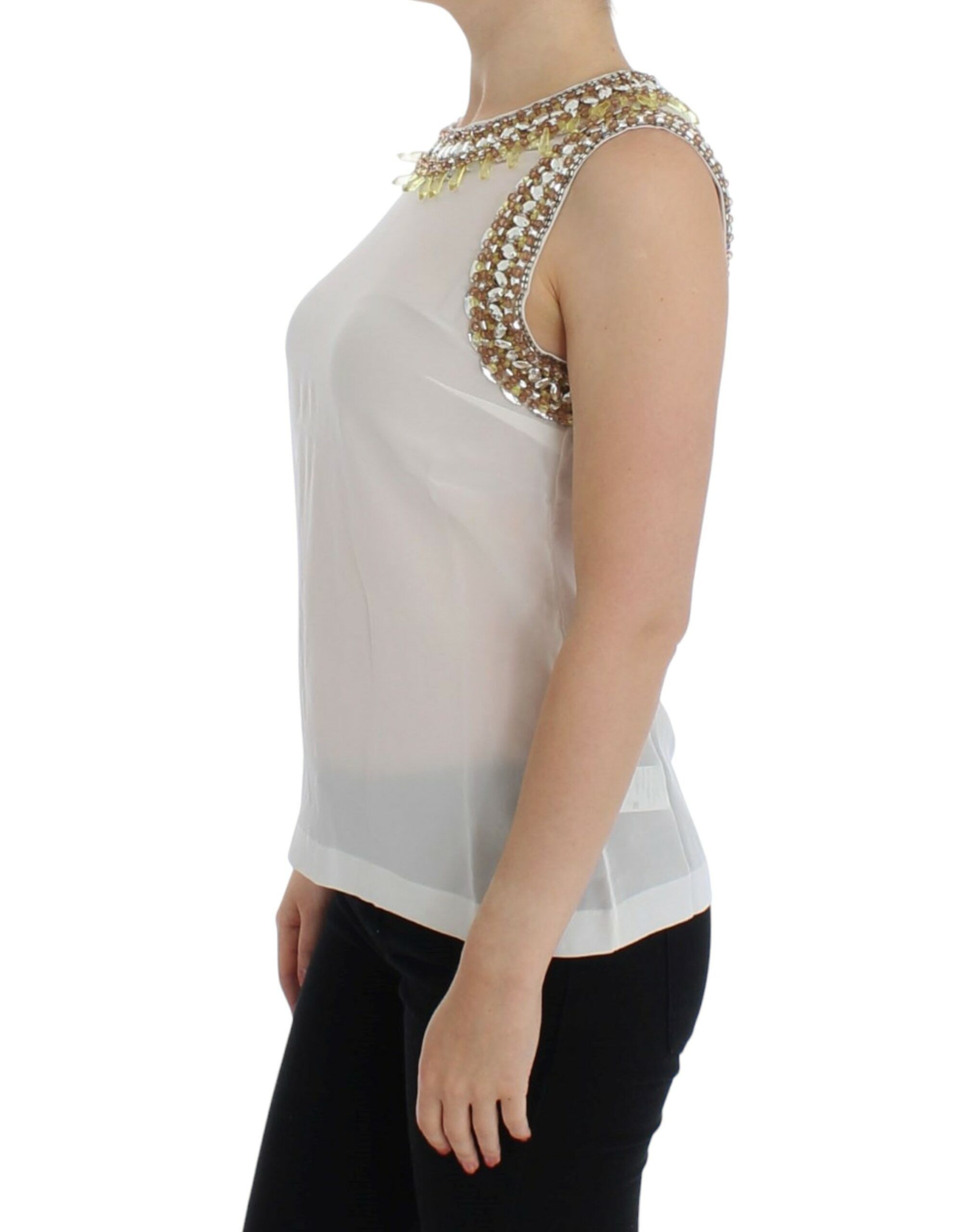 Dolce & Gabbana Elegant Sleeveless Silk Blouse with Crystal Women's Size S / US 4 / IT 40 - 2 Thumbnail
