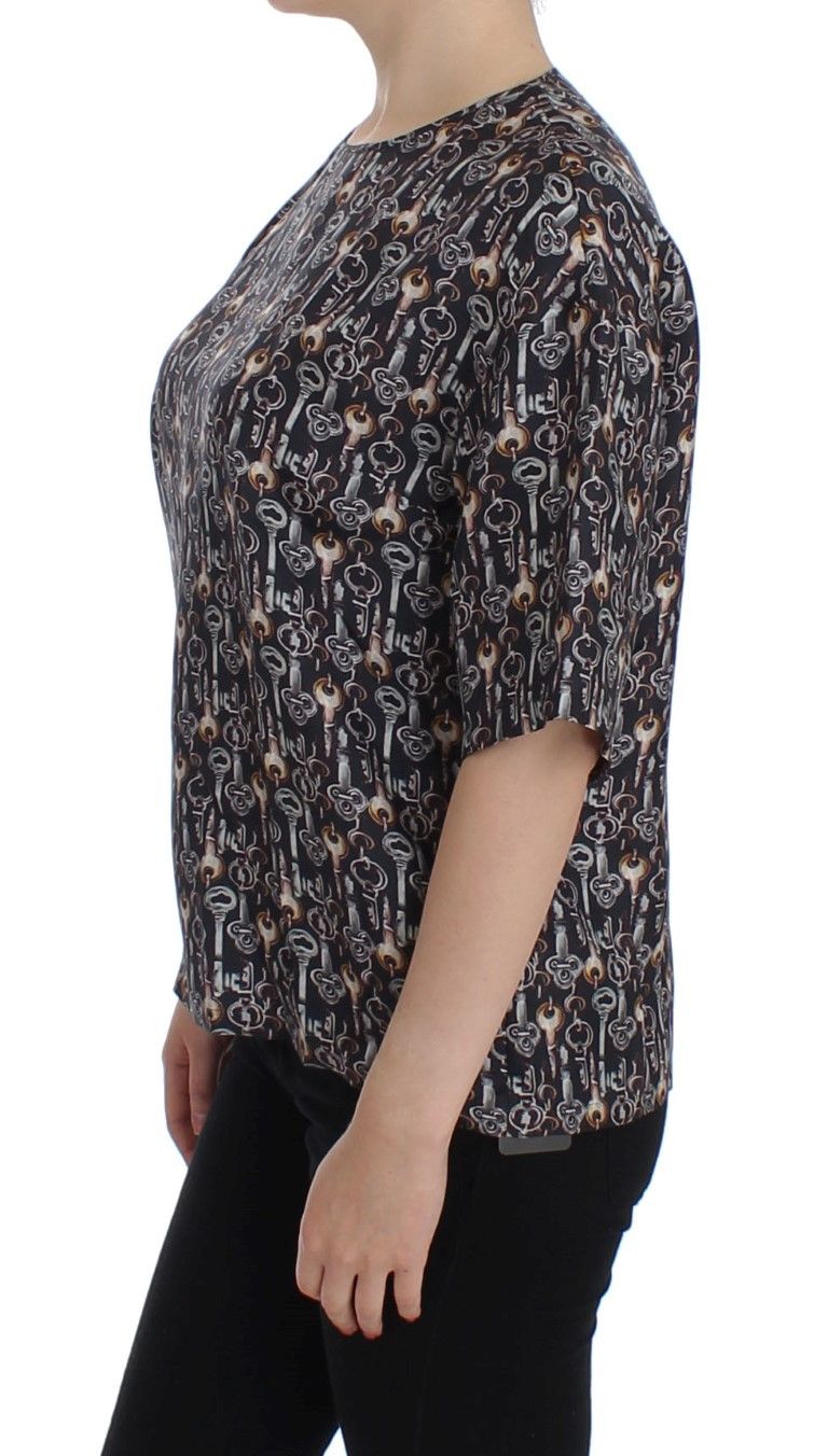 Dolce & Gabbana Enchanted Sicily Silk Blouse with Key Women's Print Size M / US 6-8 / IT 42-44 - 2 Thumbnail