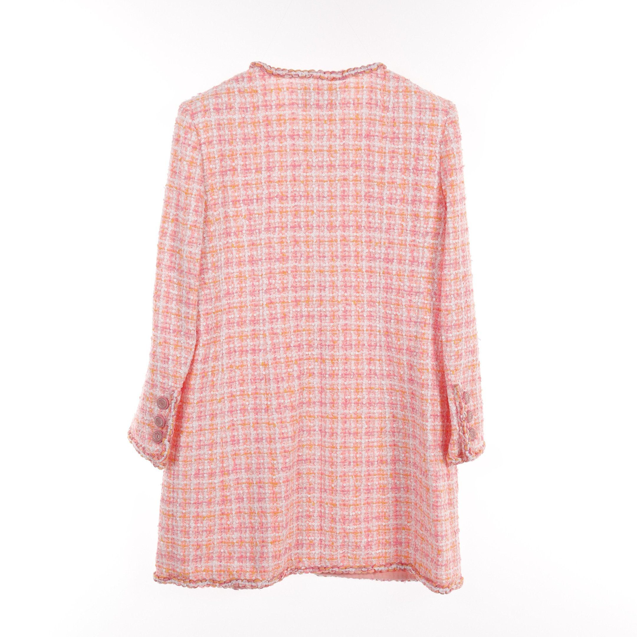 Chanel Chanel Collarless Tweed Coat Sequin Nylon Cotton Pink Multicolor Size ONE SIZE - 2 Thumbnail