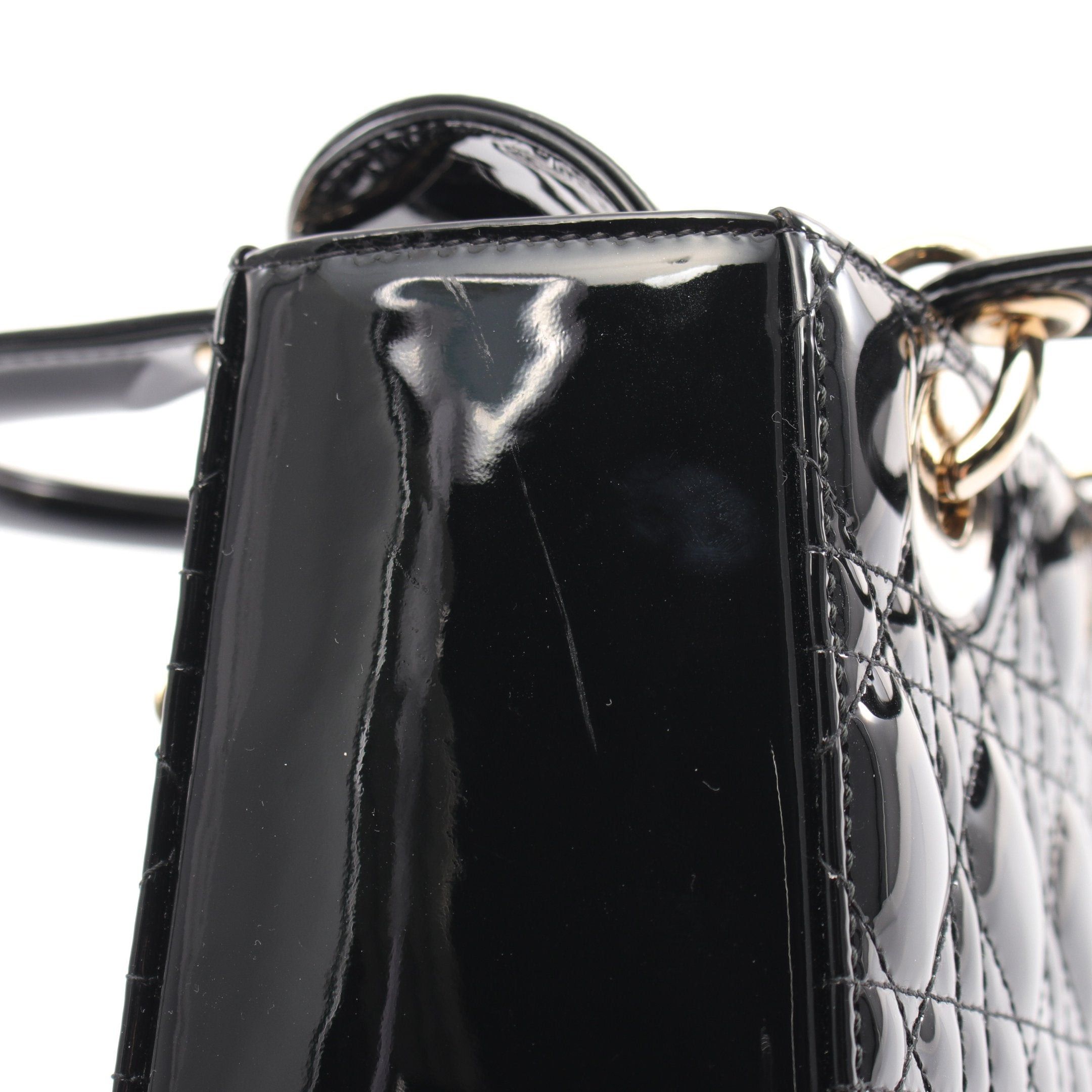 Dior Dior Lady Dior Small Canage Handbag Patent Leather Black Size ONE SIZE - 6 Thumbnail