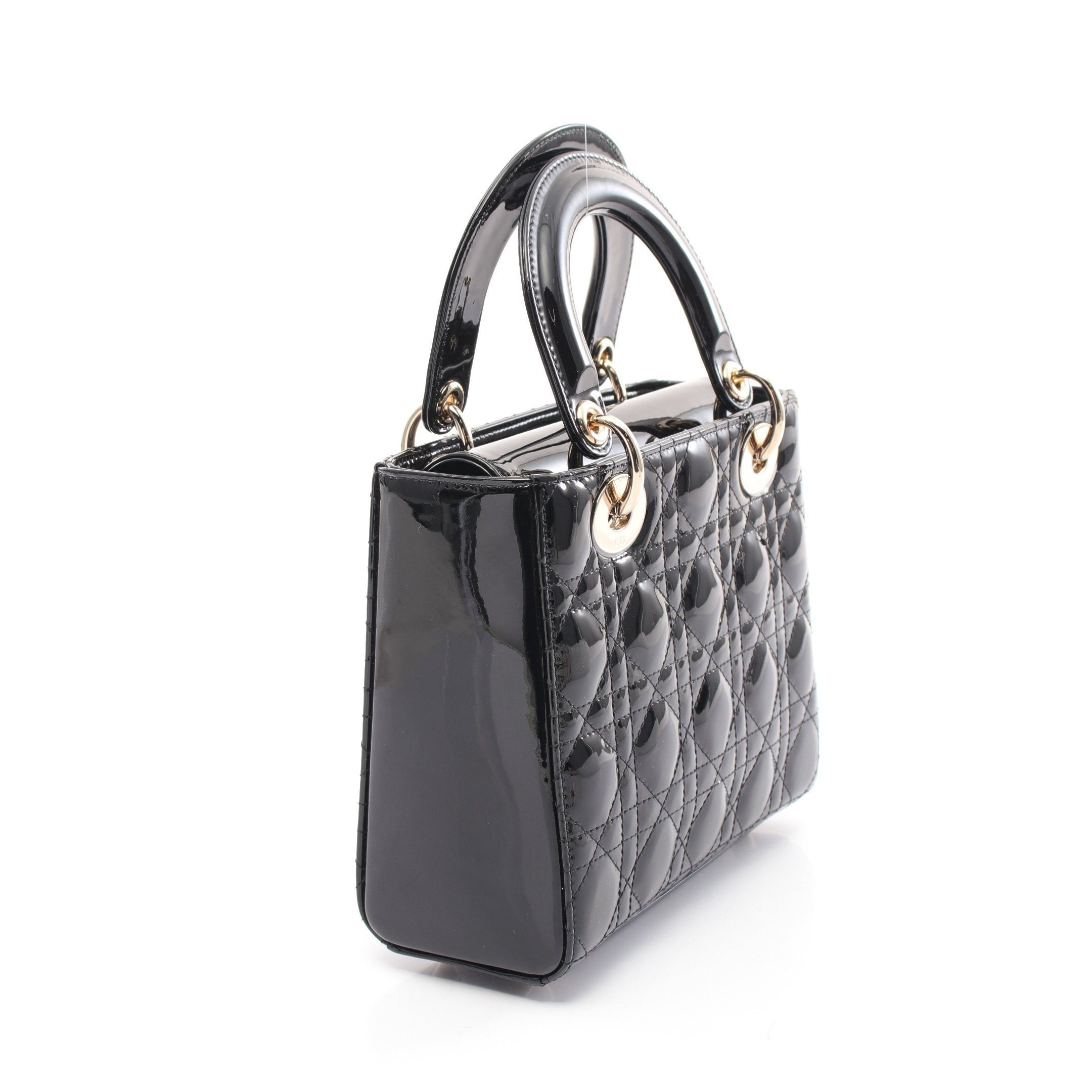Dior Dior Lady Dior Small Canage Handbag Patent Leather Black Size ONE SIZE - 2 Thumbnail