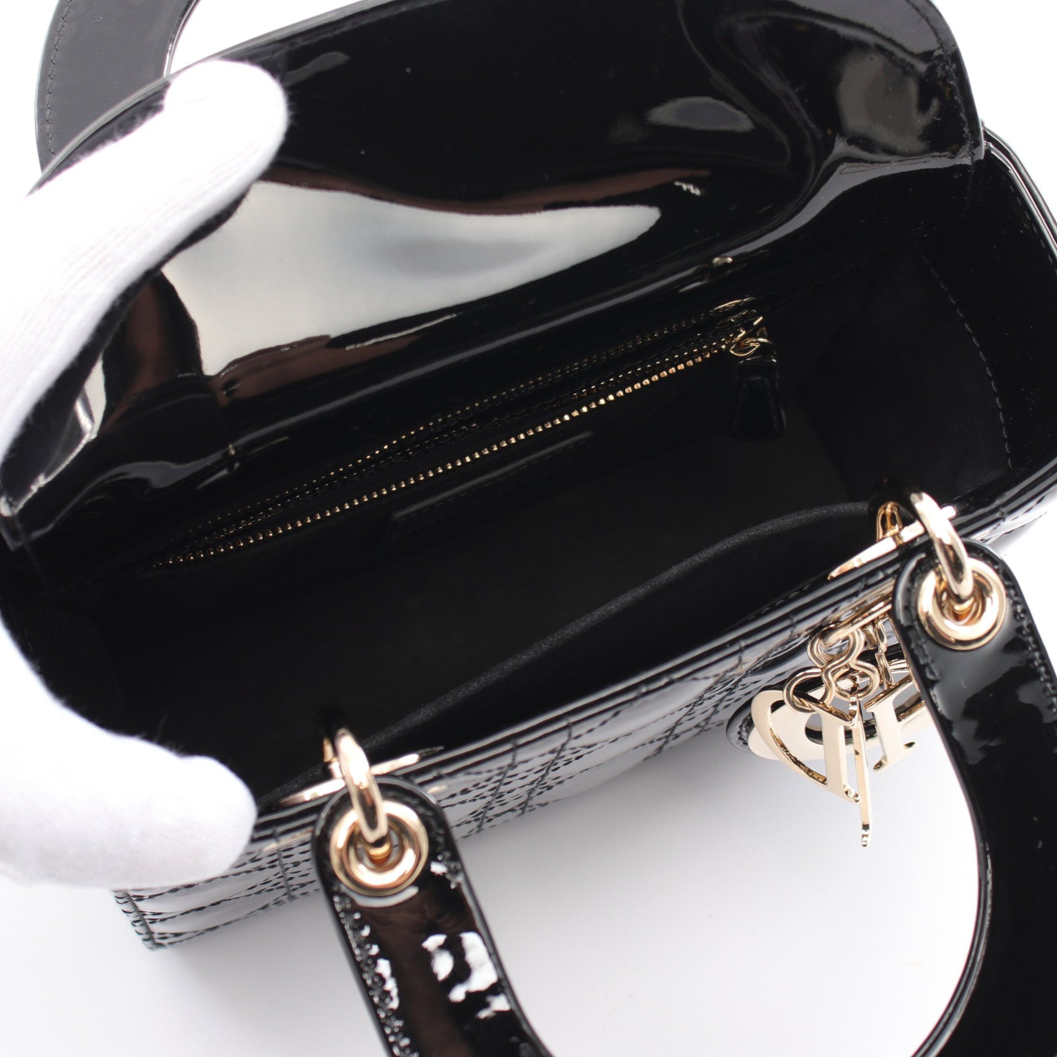 Dior Dior Lady Dior Small Canage Handbag Patent Leather Black Size ONE SIZE - 3 Thumbnail