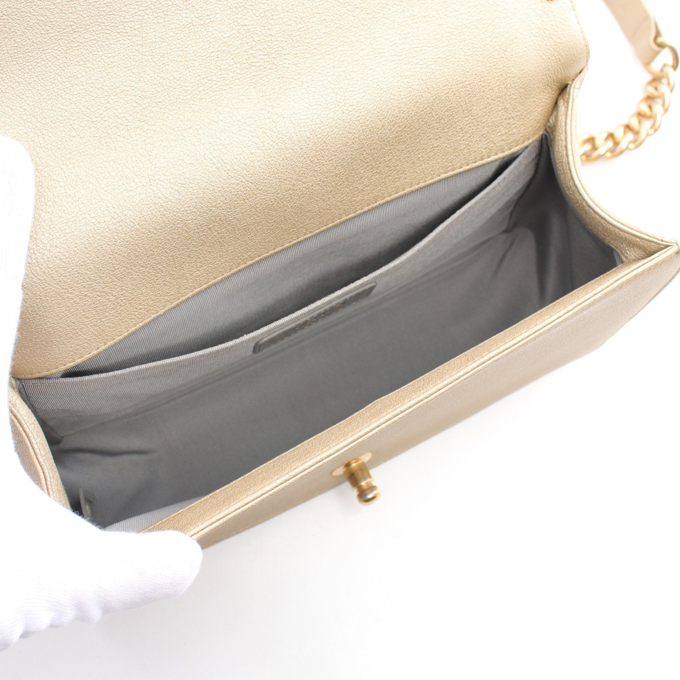 Chanel Chanel Boy Chanel Matelasse Chain Shoulder Bag Leather Gray Beige Brown Gold Hardware Dubai Exclusive Size ONE SIZE - 3 Thumbnail