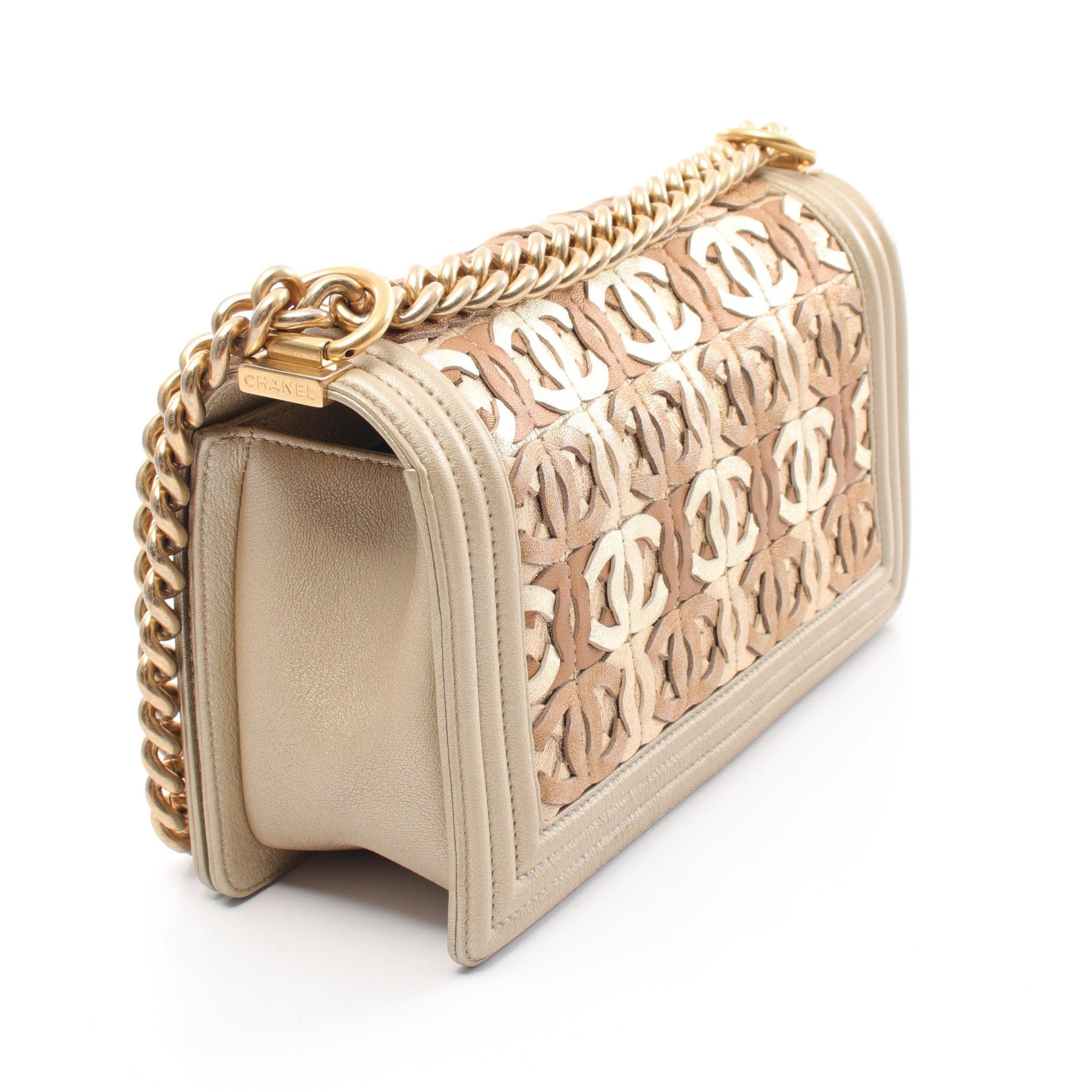 Chanel Chanel Boy Chanel Matelasse Chain Shoulder Bag Leather Gray Beige Brown Gold Hardware Dubai Exclusive Size ONE SIZE - 2 Thumbnail