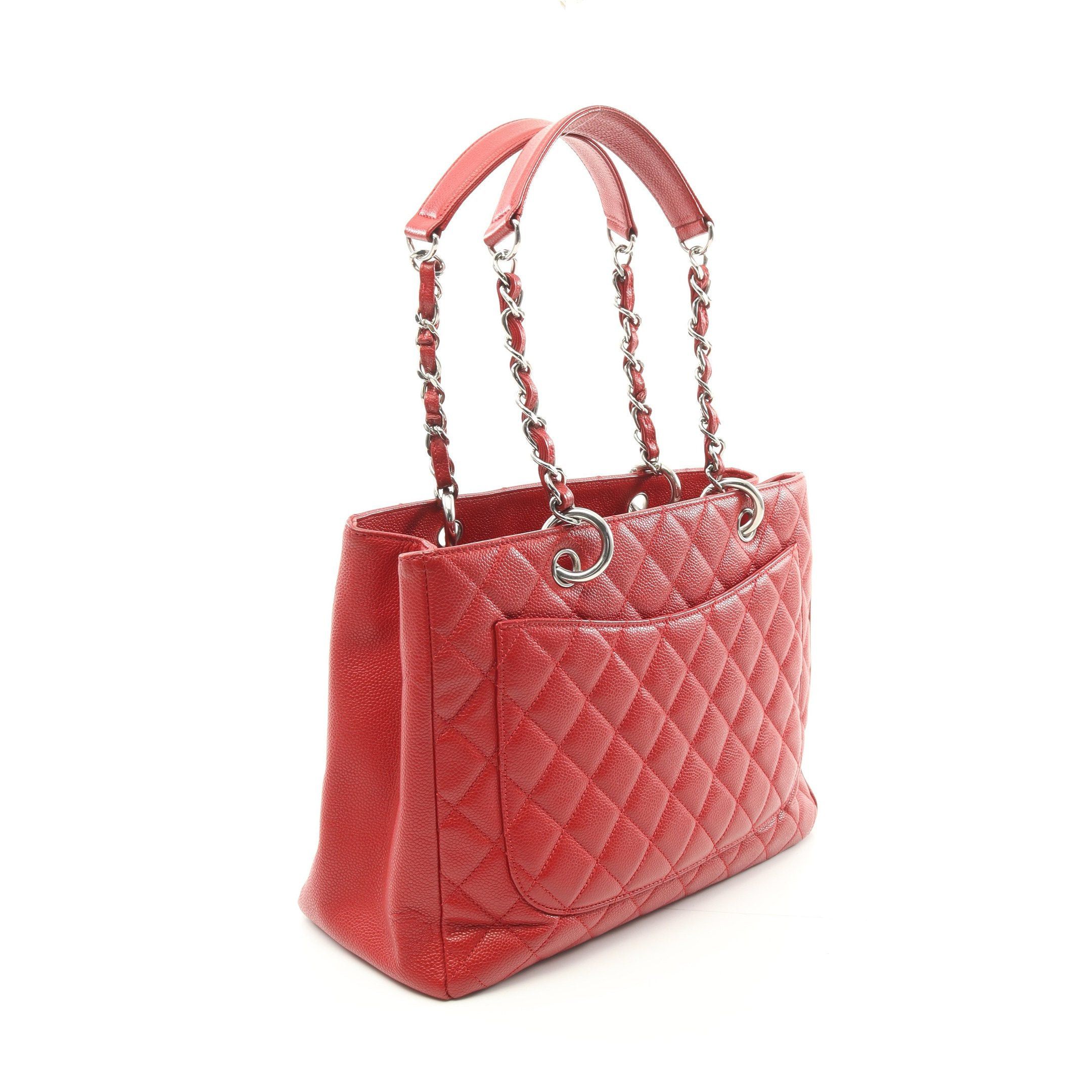 Chanel Chanel Matelasse Grand Shopping Gst Chain Shoulder Bag Tote Caviar Skin Red Silver Hardware Size ONE SIZE - 2 Thumbnail