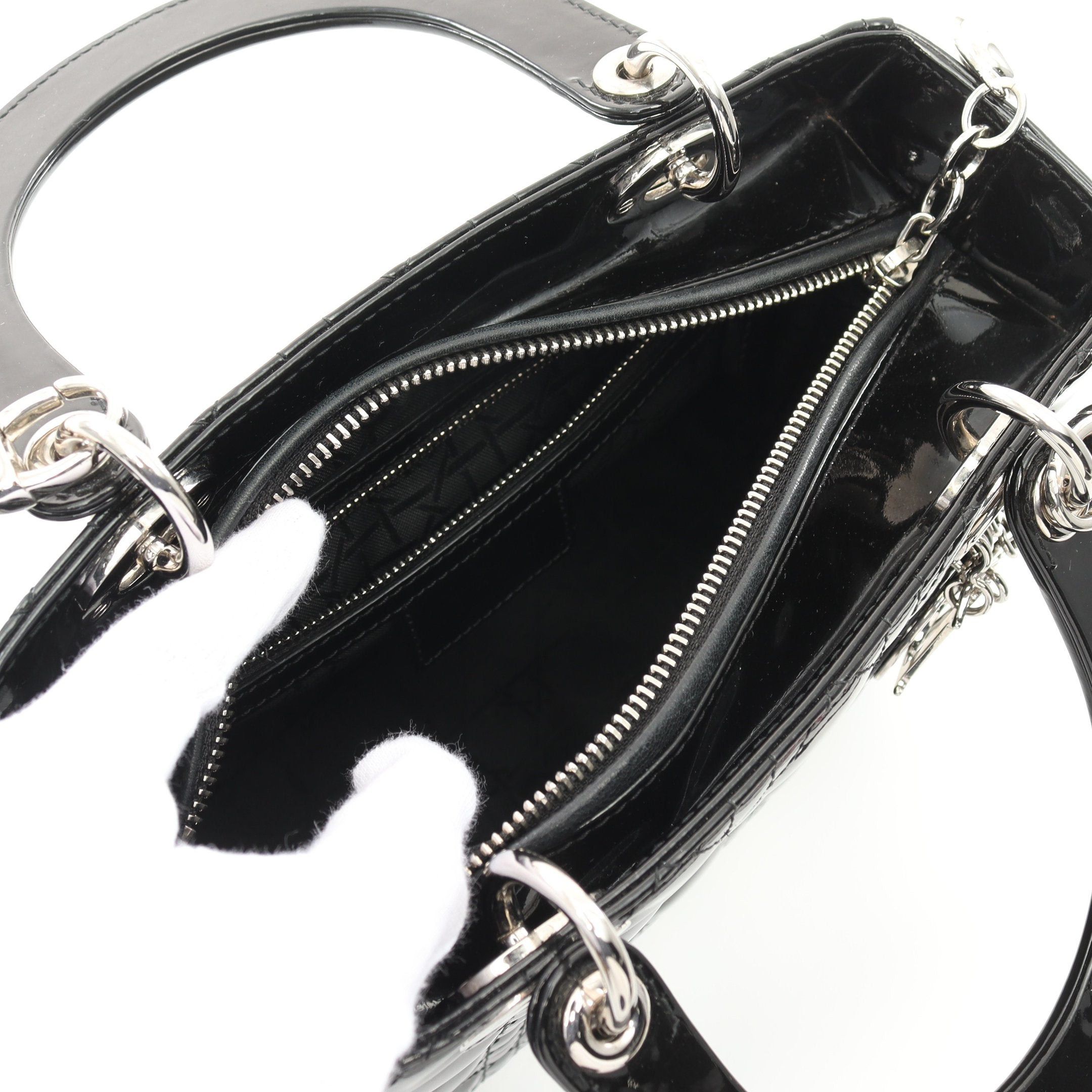 Dior Dior Lady Dior Canage Handbag Patent Leather Black Size ONE SIZE - 3 Thumbnail