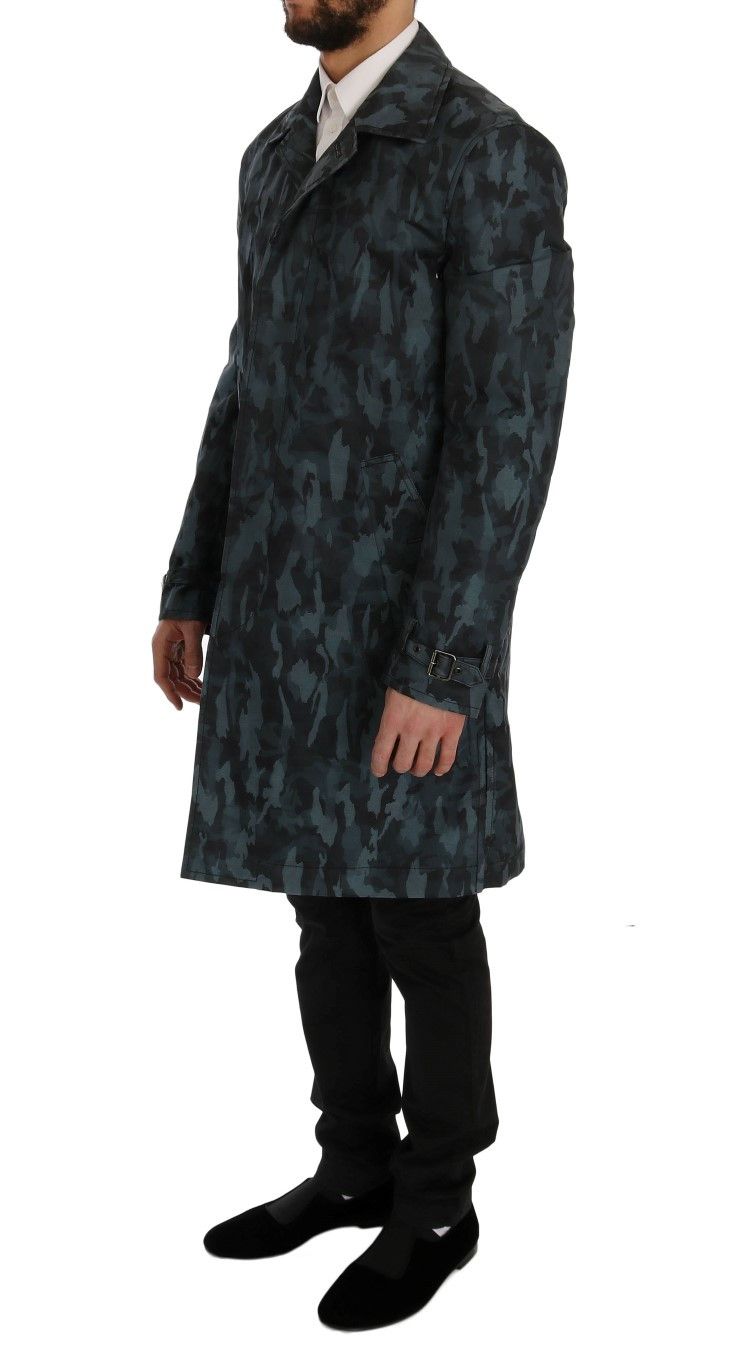 Dolce & Gabbana Blue Camouflage Trench Coat Men's Elegance Size US M / EU 48-50 / 2 - 2 Thumbnail