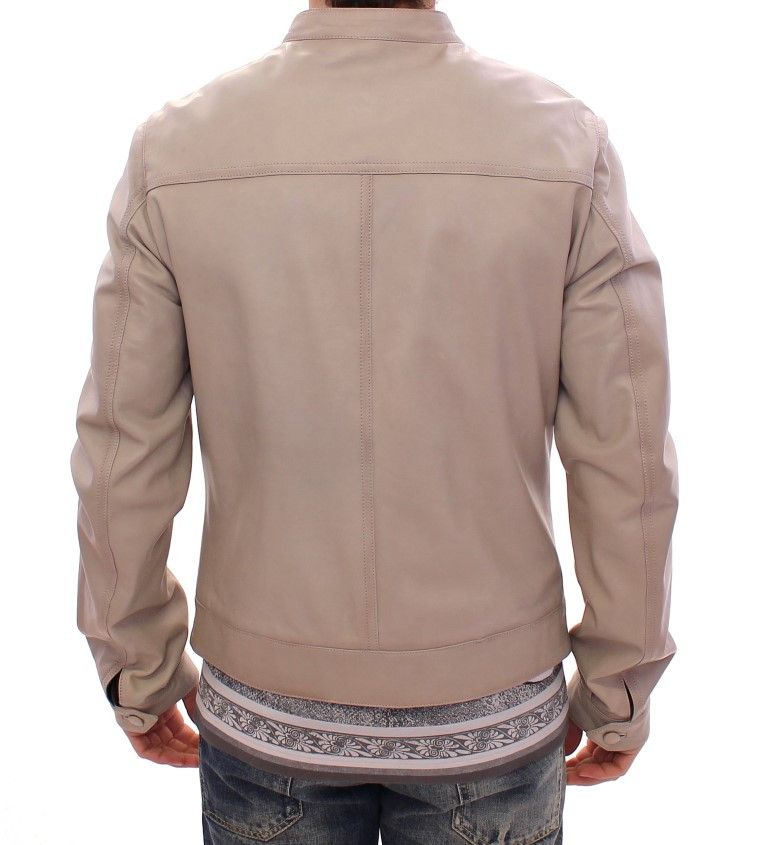 Dolce & Gabbana Elegant Beige Leather Lambskin Men's Jacket Size US L / EU 52-54 / 3 - 3 Thumbnail