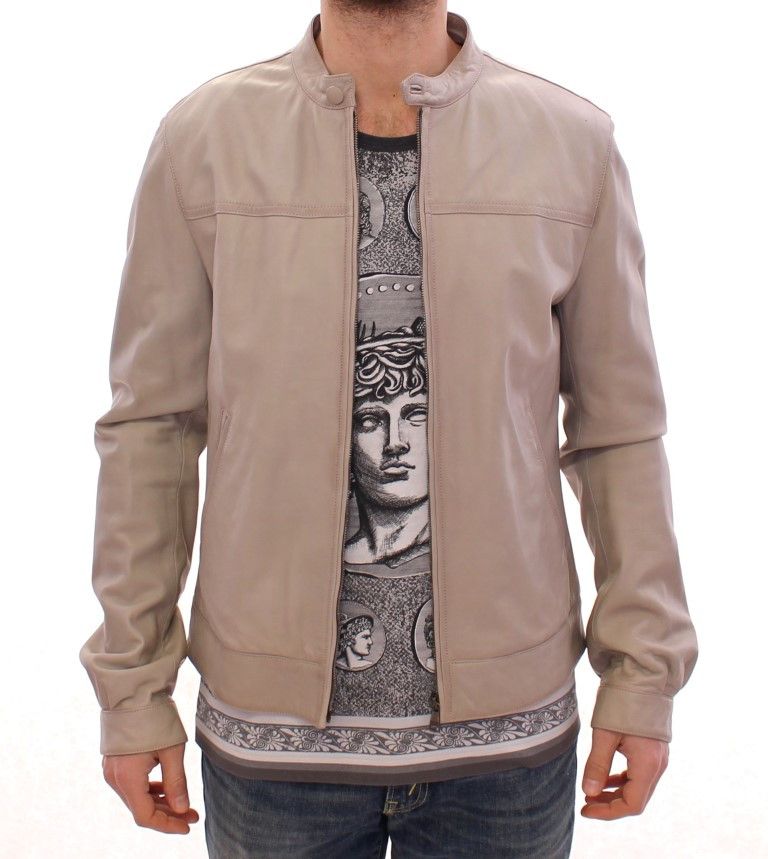 Dolce & Gabbana Elegant Beige Leather Lambskin Men's Jacket Size US L / EU 52-54 / 3 - 4 Thumbnail
