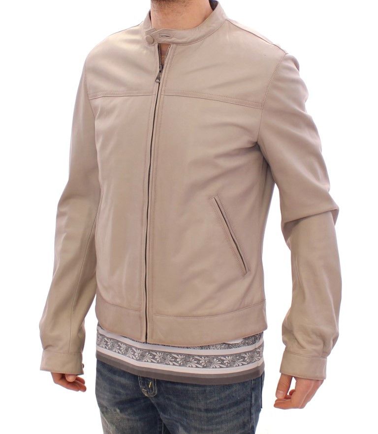 Dolce & Gabbana Elegant Beige Leather Lambskin Men's Jacket Size US L / EU 52-54 / 3 - 2 Thumbnail