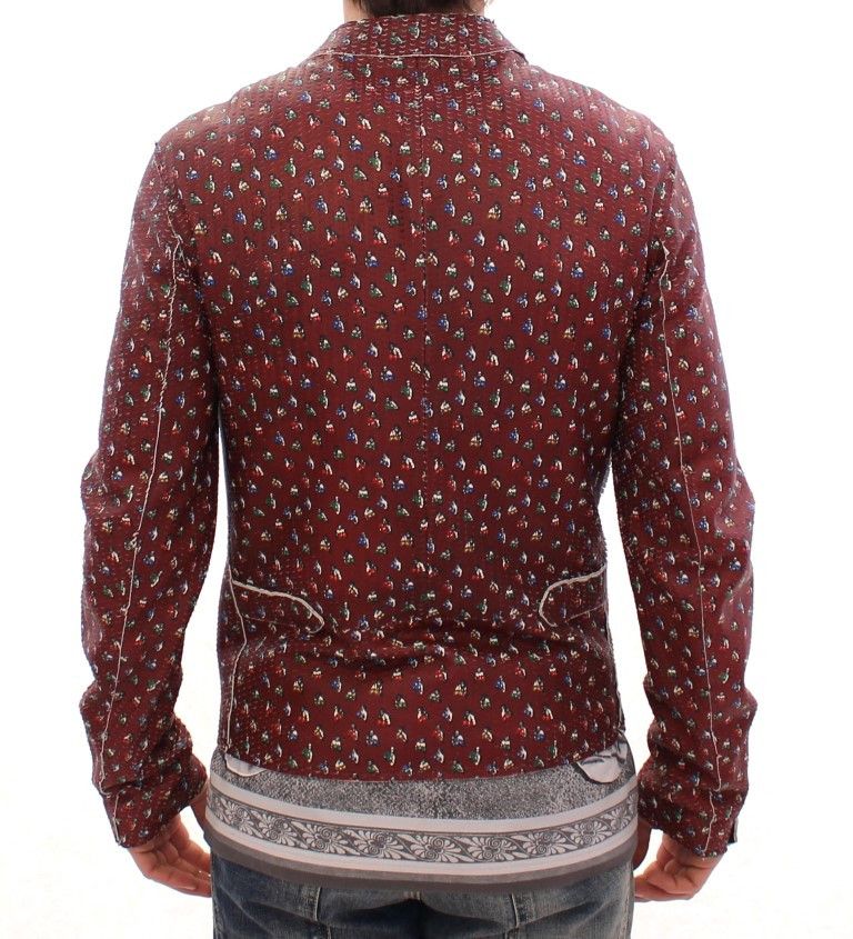 Dolce & Gabbana Exclusive Boxer Print Bordeaux Leather Men's Jacket Size US M / EU 48-50 / 2 - 3 Thumbnail