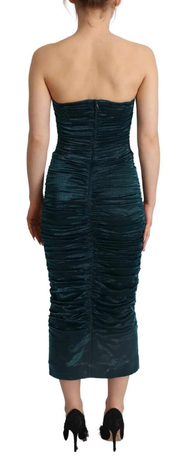 Dolce & Gabbana Turquoise Draped Satin Midi Women's Dress Size XS / US 0-2 / IT 36-38 - 3 Thumbnail