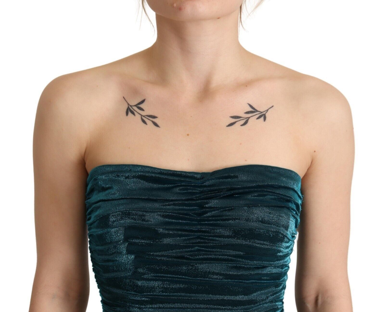 Dolce & Gabbana Turquoise Draped Satin Midi Women's Dress Size XS / US 0-2 / IT 36-38 - 4 Thumbnail