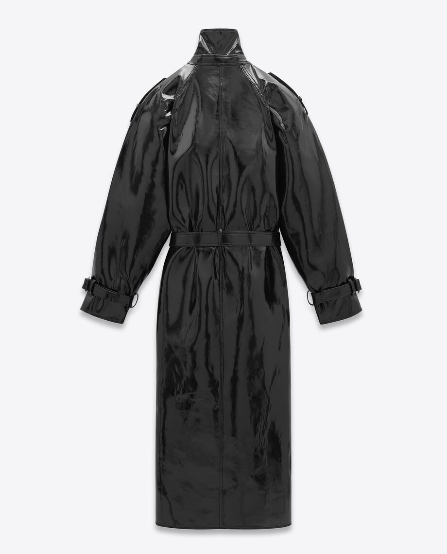 Saint Laurent Paris rench Coat in Vinyl- Bonded Denim in Black Size US S / EU 44-46 / 1 - 2 Thumbnail