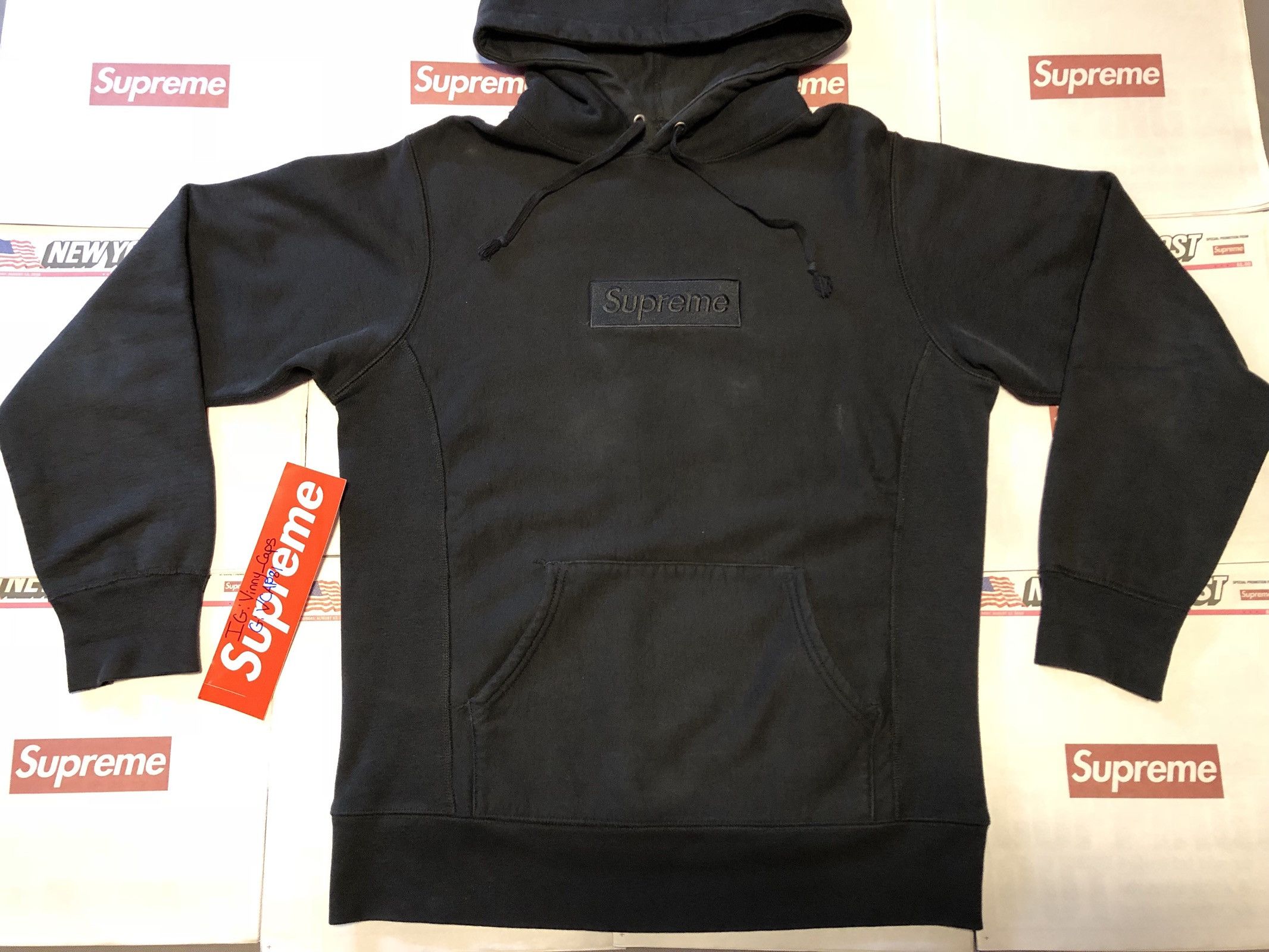 Supreme Tonal Box Logo Hoodie Black FW14 Pullover Medium