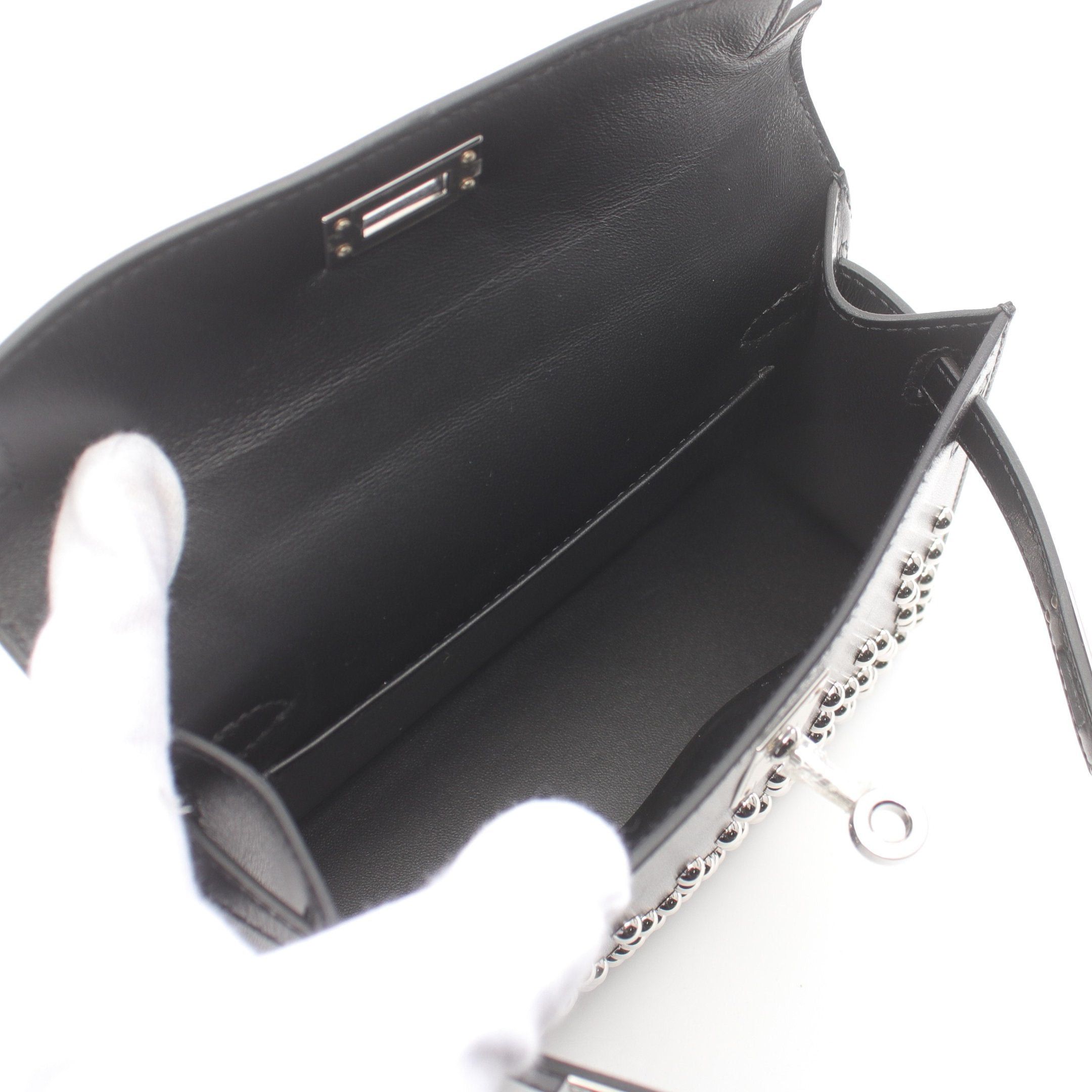 Hermes Hermes Kelly Mini 2 Do Handbag Box Calf Black Silver Hardware B Stamp Size ONE SIZE - 3 Thumbnail