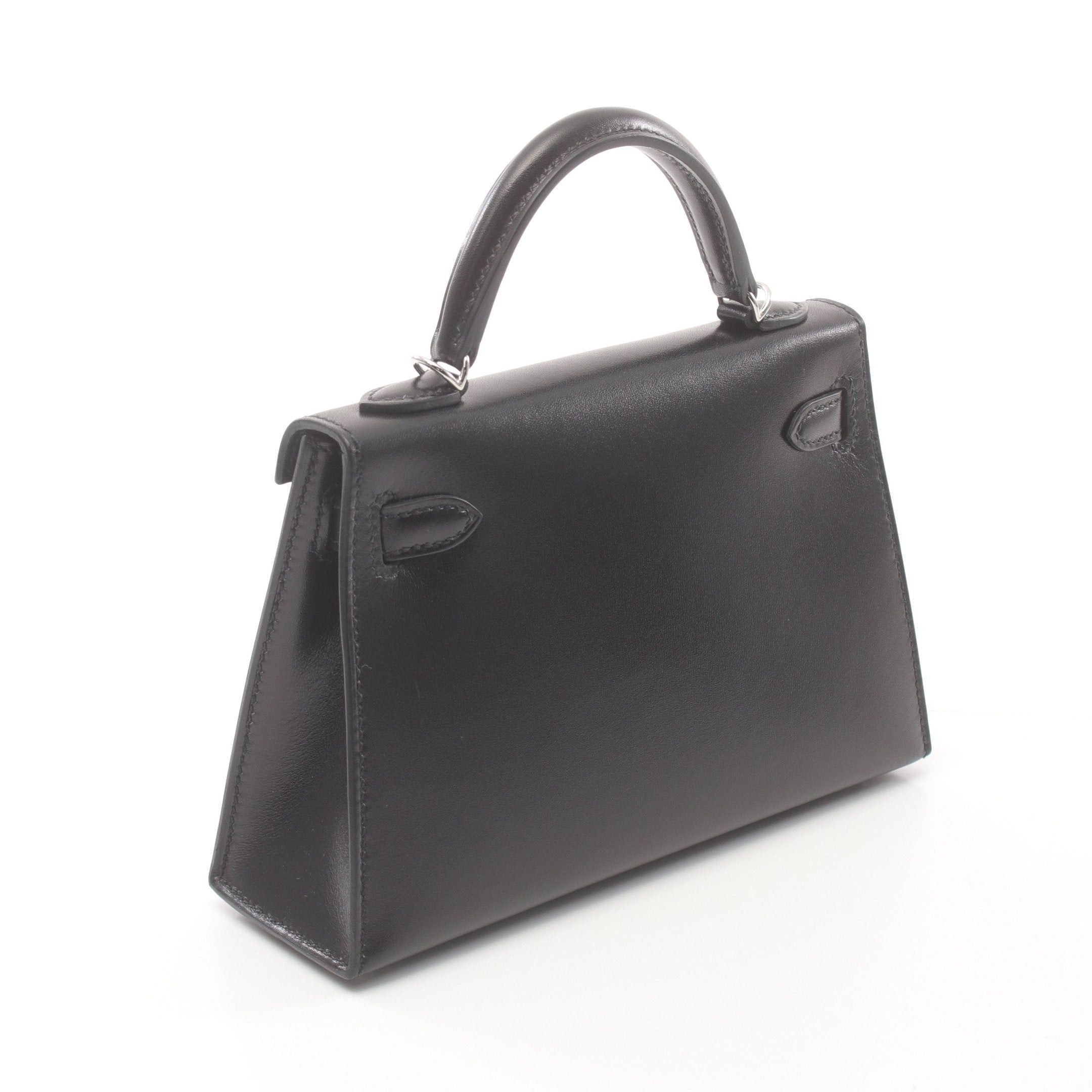 Hermes Hermes Kelly Mini 2 Do Handbag Box Calf Black Silver Hardware B Stamp Size ONE SIZE - 2 Thumbnail