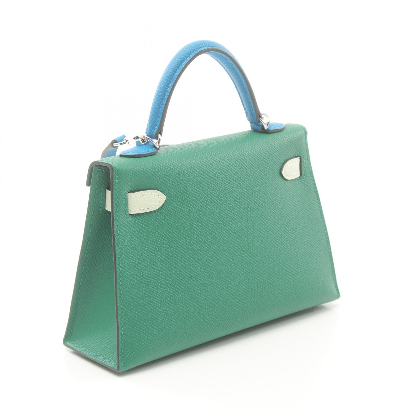 Hermes Hermes Kelly Mini 2 Do Tricolor Veil Vertigo Blue Zanzibar Handbag Veau Epsom Green Silver Hardware Double Engraved Size ONE SIZE - 2 Thumbnail