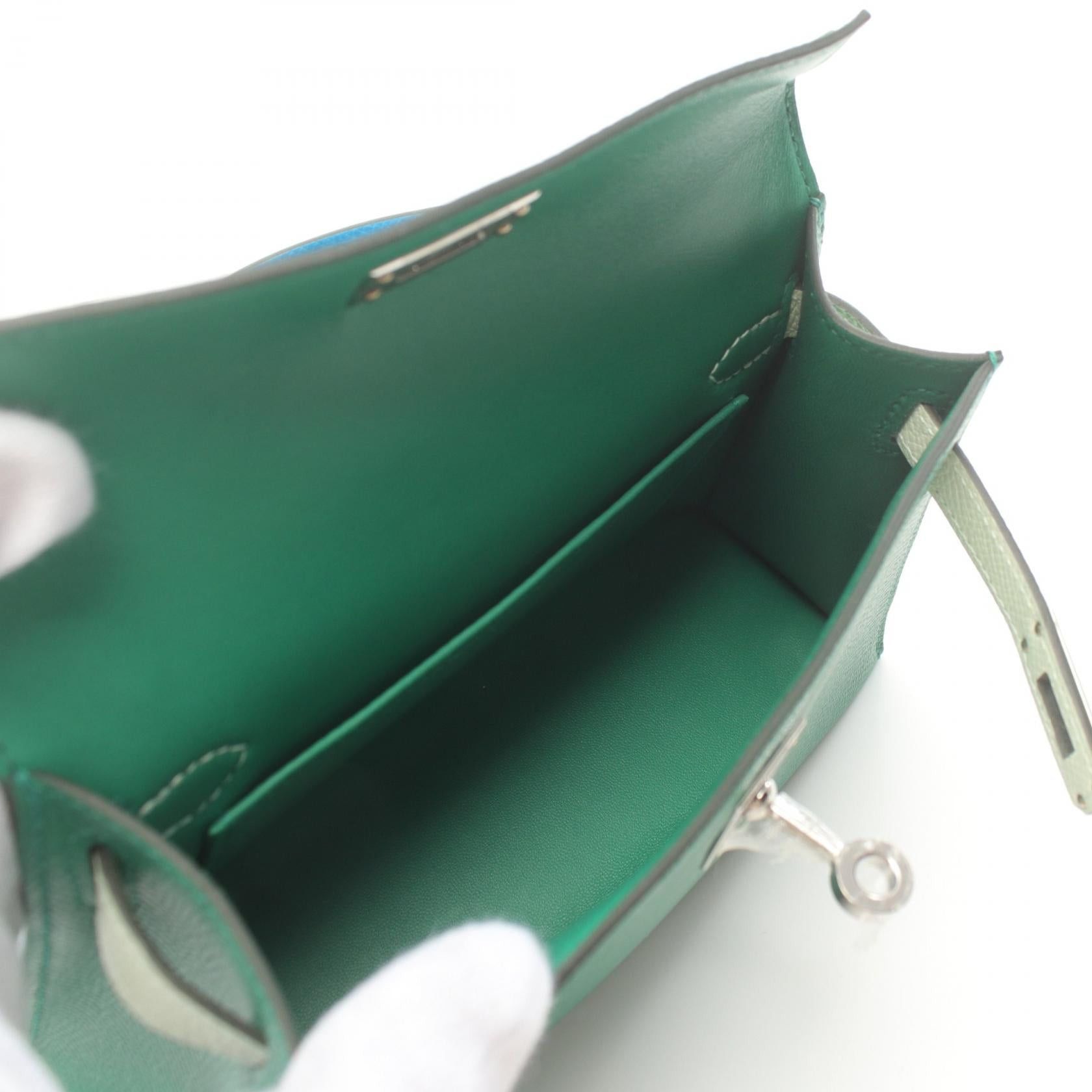 Hermes Hermes Kelly Mini 2 Do Tricolor Veil Vertigo Blue Zanzibar Handbag Veau Epsom Green Silver Hardware Double Engraved Size ONE SIZE - 3 Thumbnail
