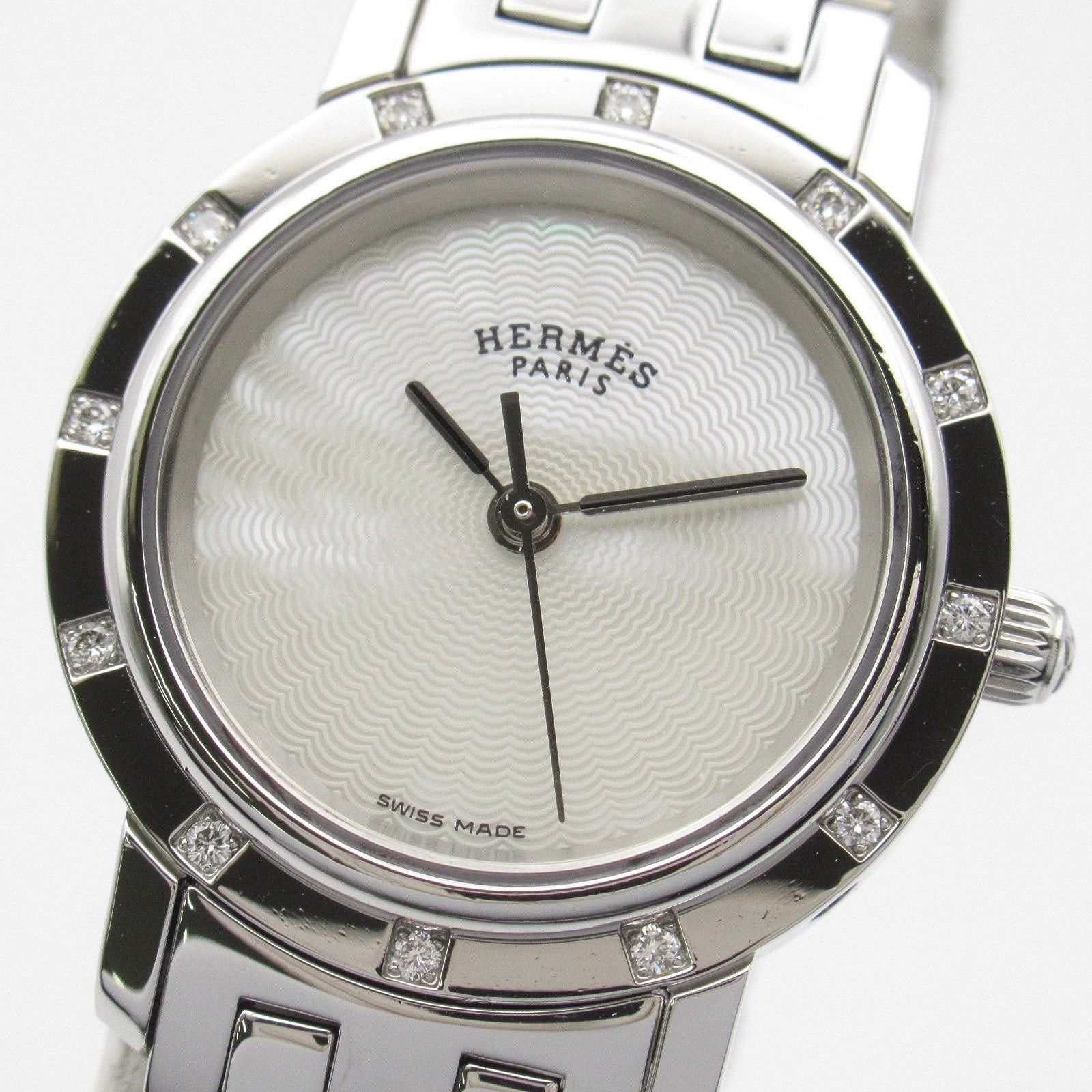 Hermes Hermes Clipper Nacle 12P Diamond Bezel Women Watch Quartz Stainless Steel White Shell Size ONE SIZE - 3 Thumbnail