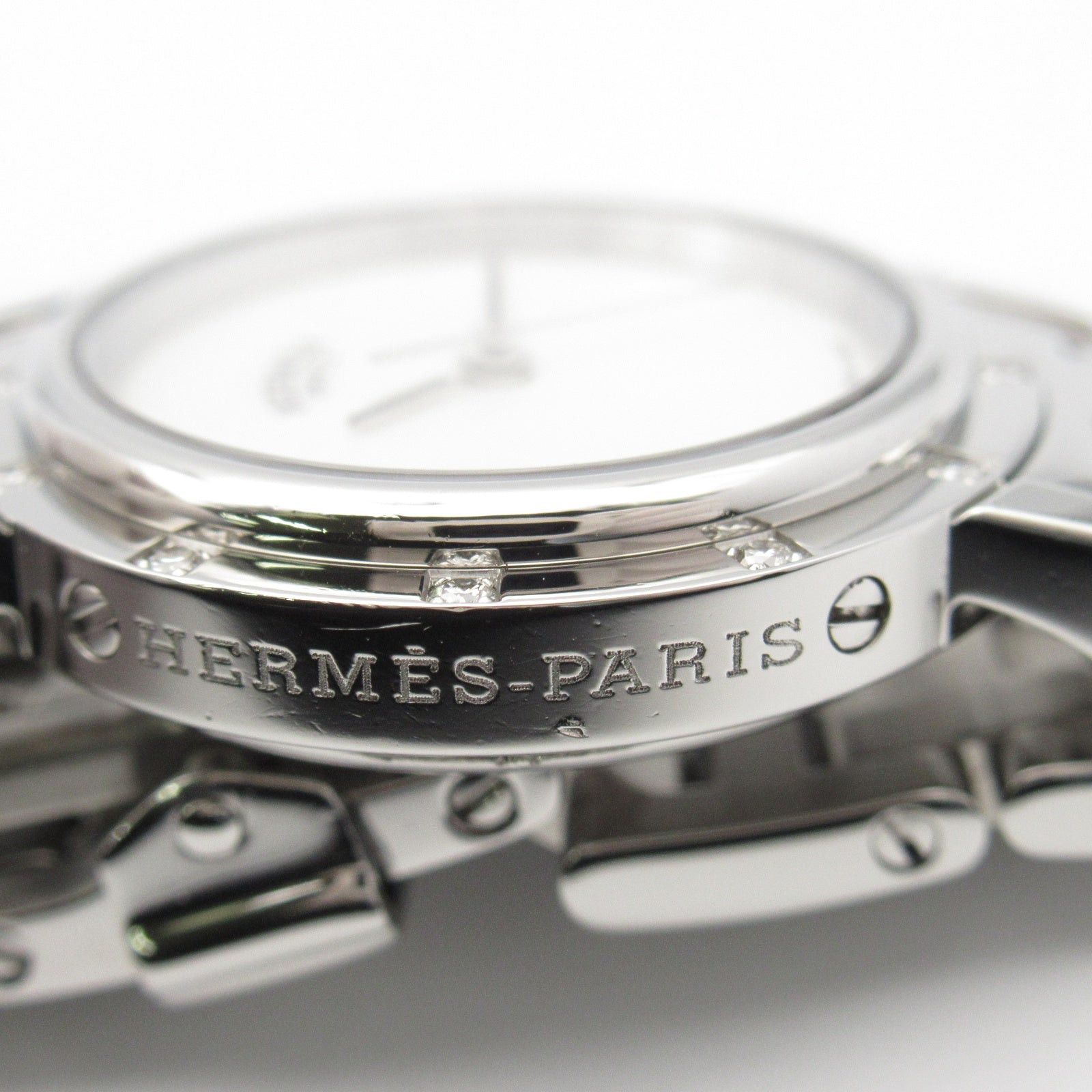 Hermes Hermes Clipper Nacle 12P Diamond Bezel Women Watch Quartz Stainless Steel White Shell Size ONE SIZE - 15 Thumbnail