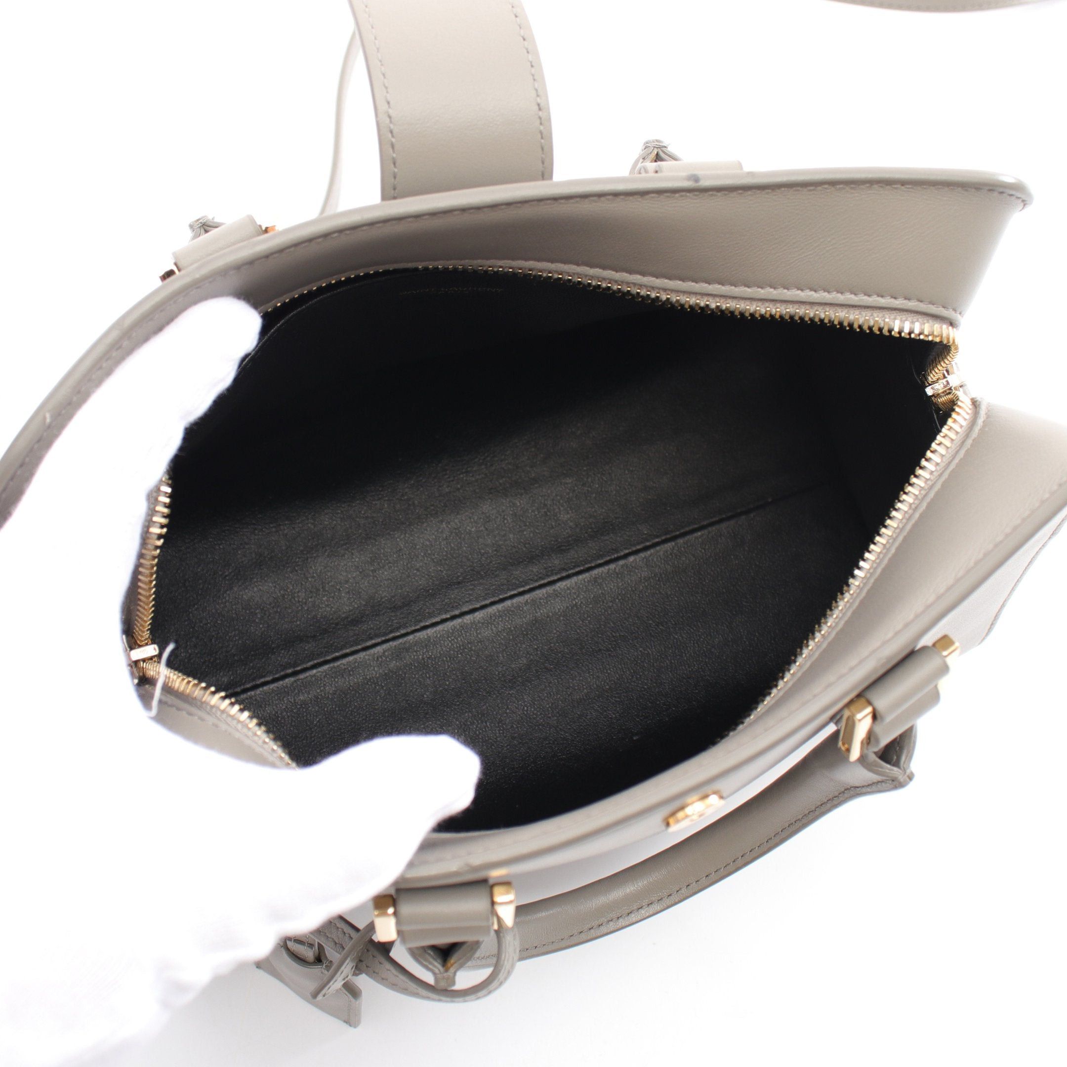 Yves Saint Laurent Yves Saint Laurent Ysl Line Baby Monogram Kabas Handbag Leather Gray Size ONE SIZE - 3 Thumbnail