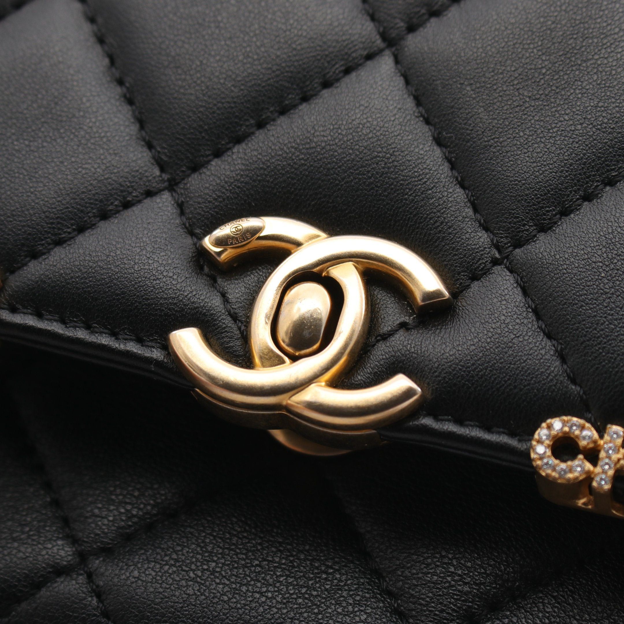 Chanel Chanel Mini Flap Bag Matelasse Chain Shoulder Lambskin Black Gold Hardware Size ONE SIZE - 9 Thumbnail