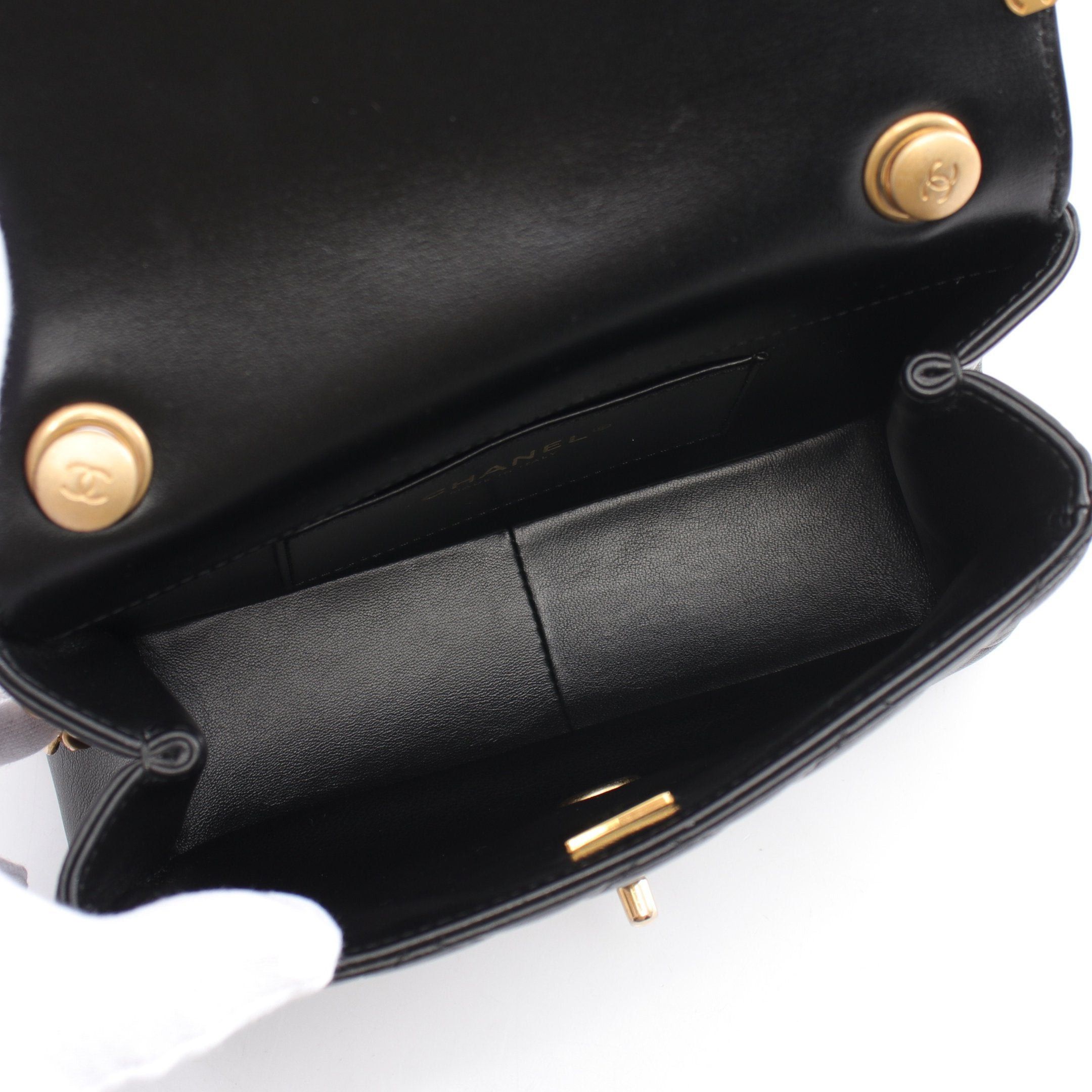 Chanel Chanel Mini Flap Bag Matelasse Chain Shoulder Lambskin Black Gold Hardware Size ONE SIZE - 3 Thumbnail
