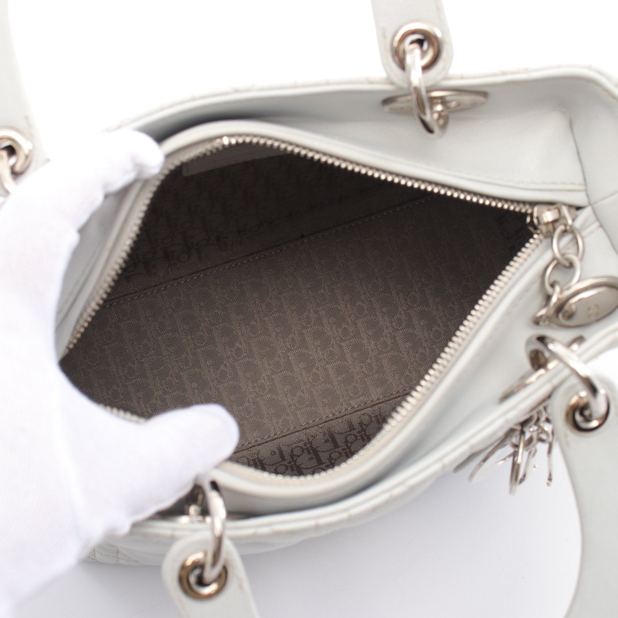 Dior Dior Lady Dior Handbag Leather White Size ONE SIZE - 3 Thumbnail