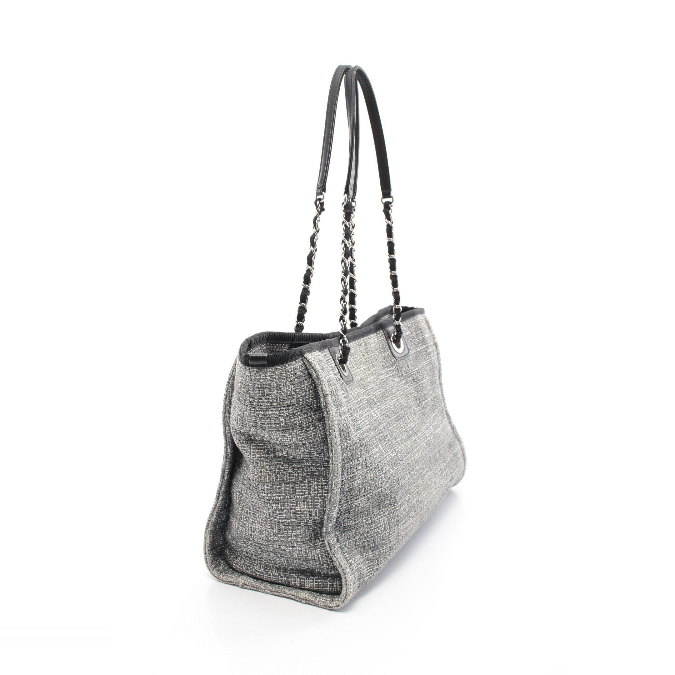 Chanel Chanel Deauville Chain Shoulder Bag Tote Canvas Leather Gray Black Silver Hardware Size ONE SIZE - 2 Thumbnail