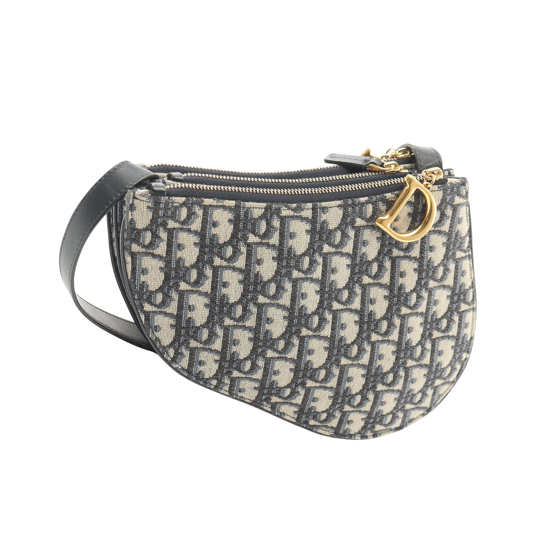 Dior Dior Saddle Oblique Shoulder Bag Canvas Leather Light Gray Navy Size ONE SIZE - 2 Thumbnail