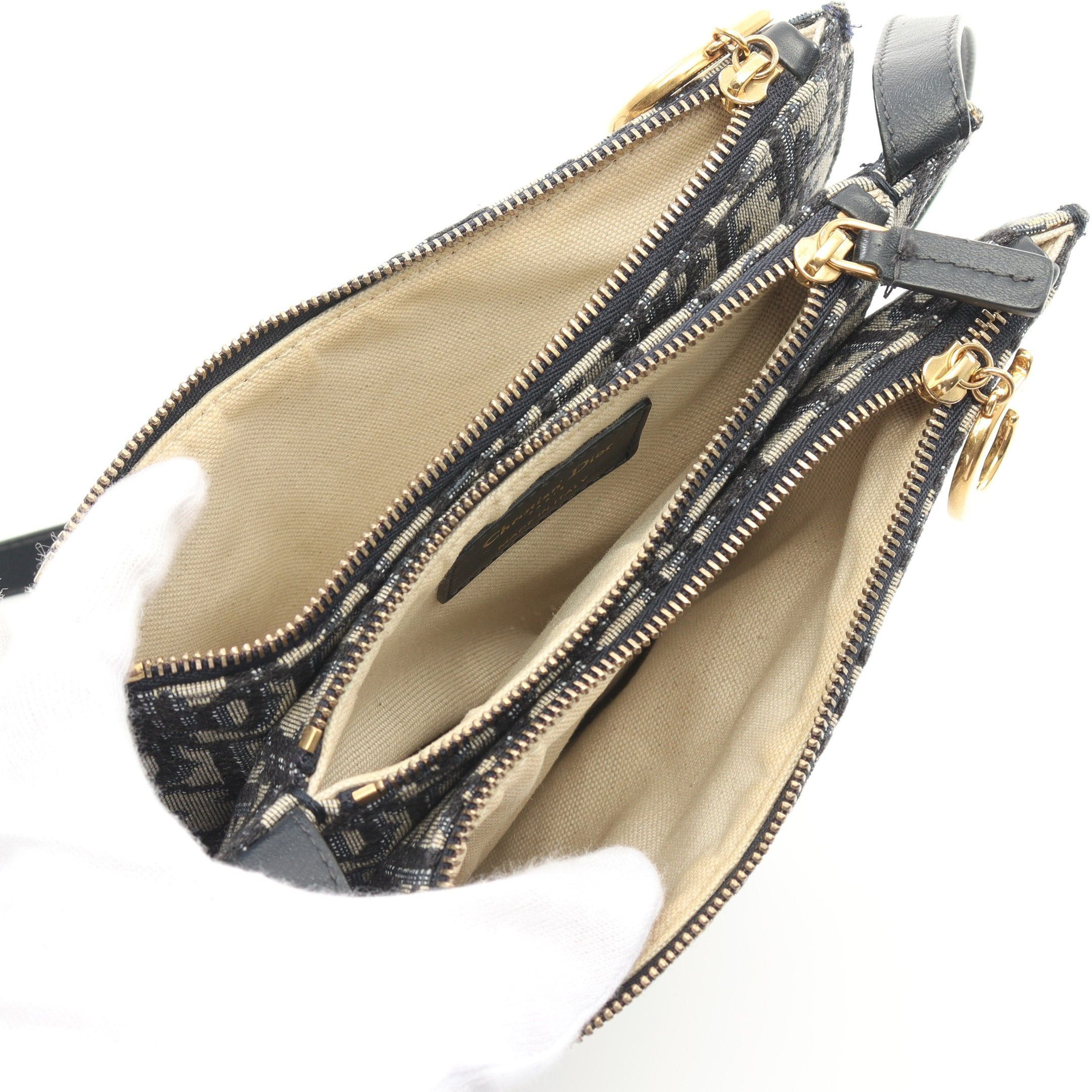 Dior Dior Saddle Oblique Shoulder Bag Canvas Leather Light Gray Navy Size ONE SIZE - 3 Thumbnail