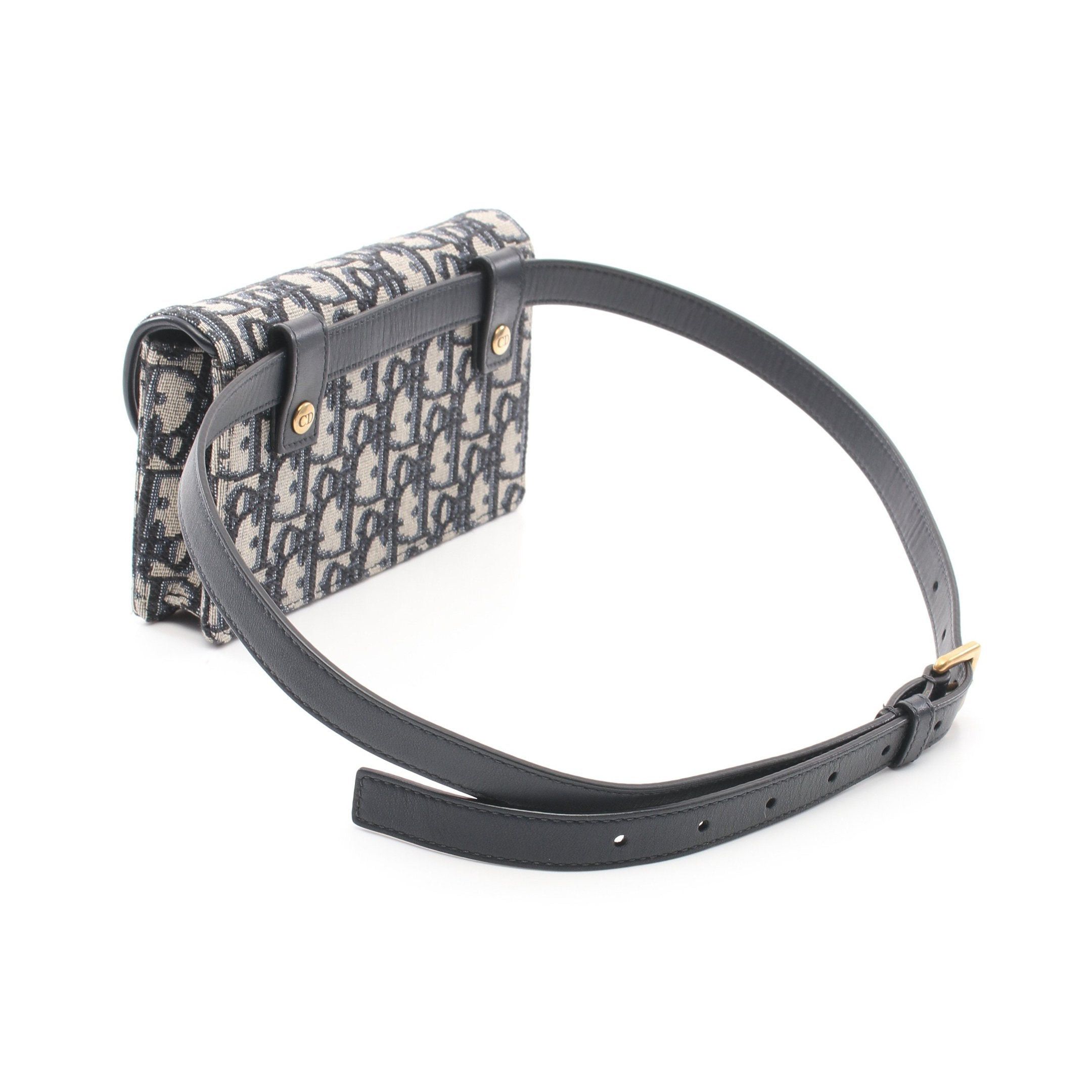 Dior Dior Saddle Oblique Jacquard Body Bag Waist Canvas Leather Beige Navy Size ONE SIZE - 2 Thumbnail