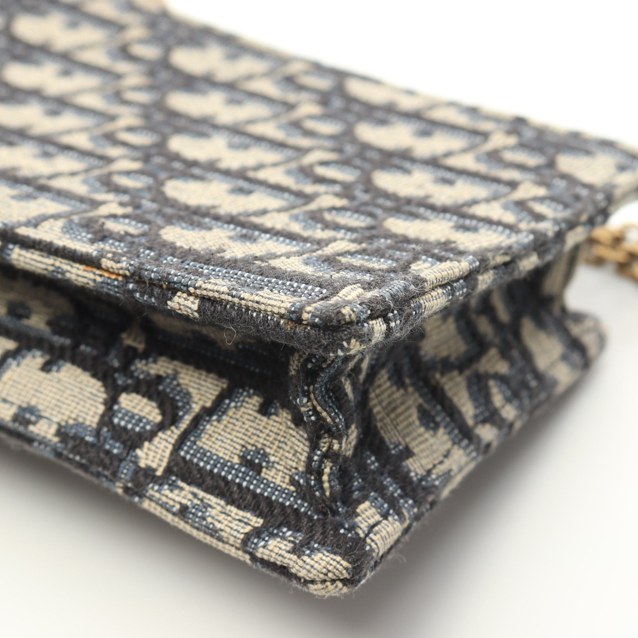 Dior Dior Saddle Oblique Phone Shoulder Chain Bag Canvas Leather Light Gray Navy Size ONE SIZE - 7 Thumbnail