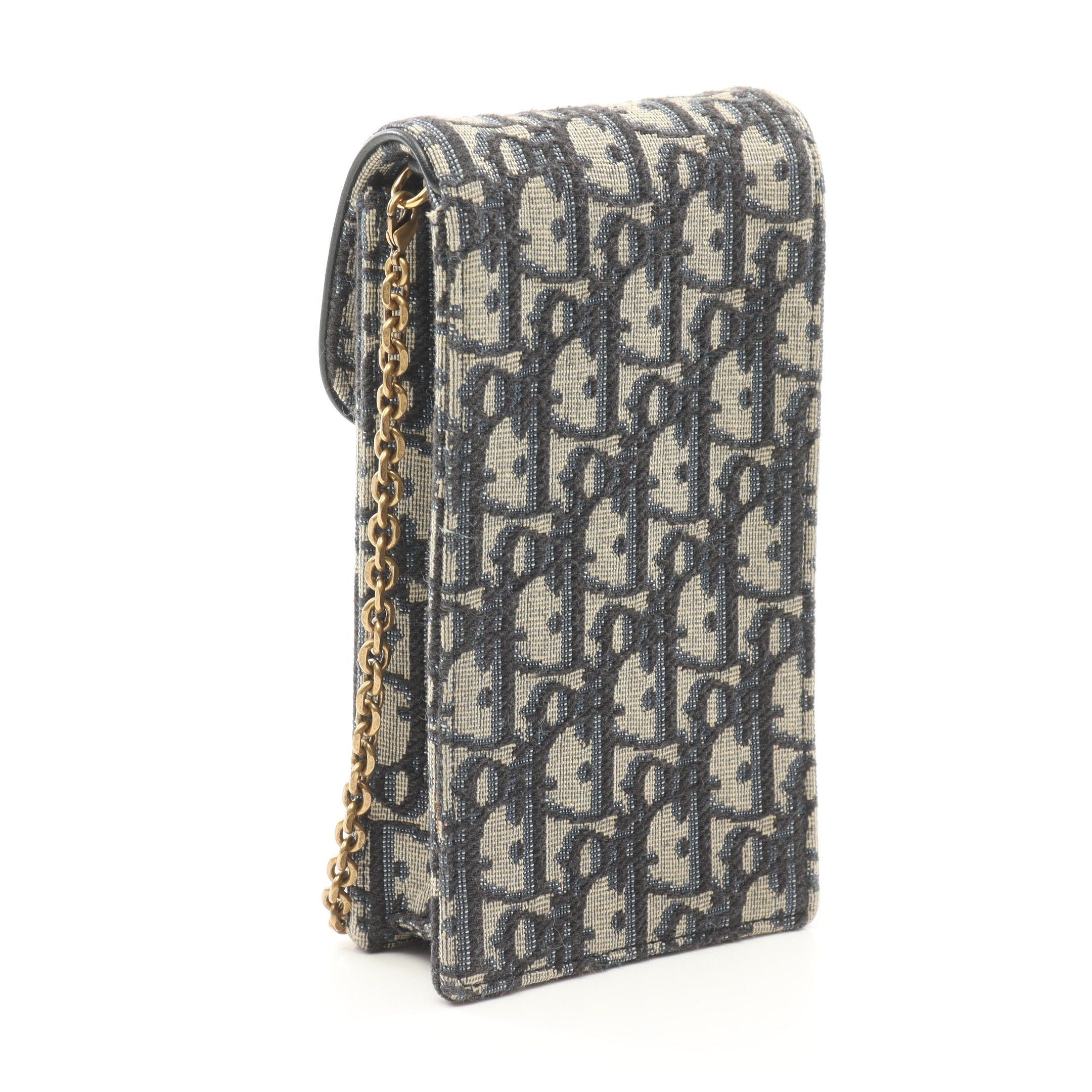 Dior Dior Saddle Oblique Phone Shoulder Chain Bag Canvas Leather Light Gray Navy Size ONE SIZE - 2 Thumbnail