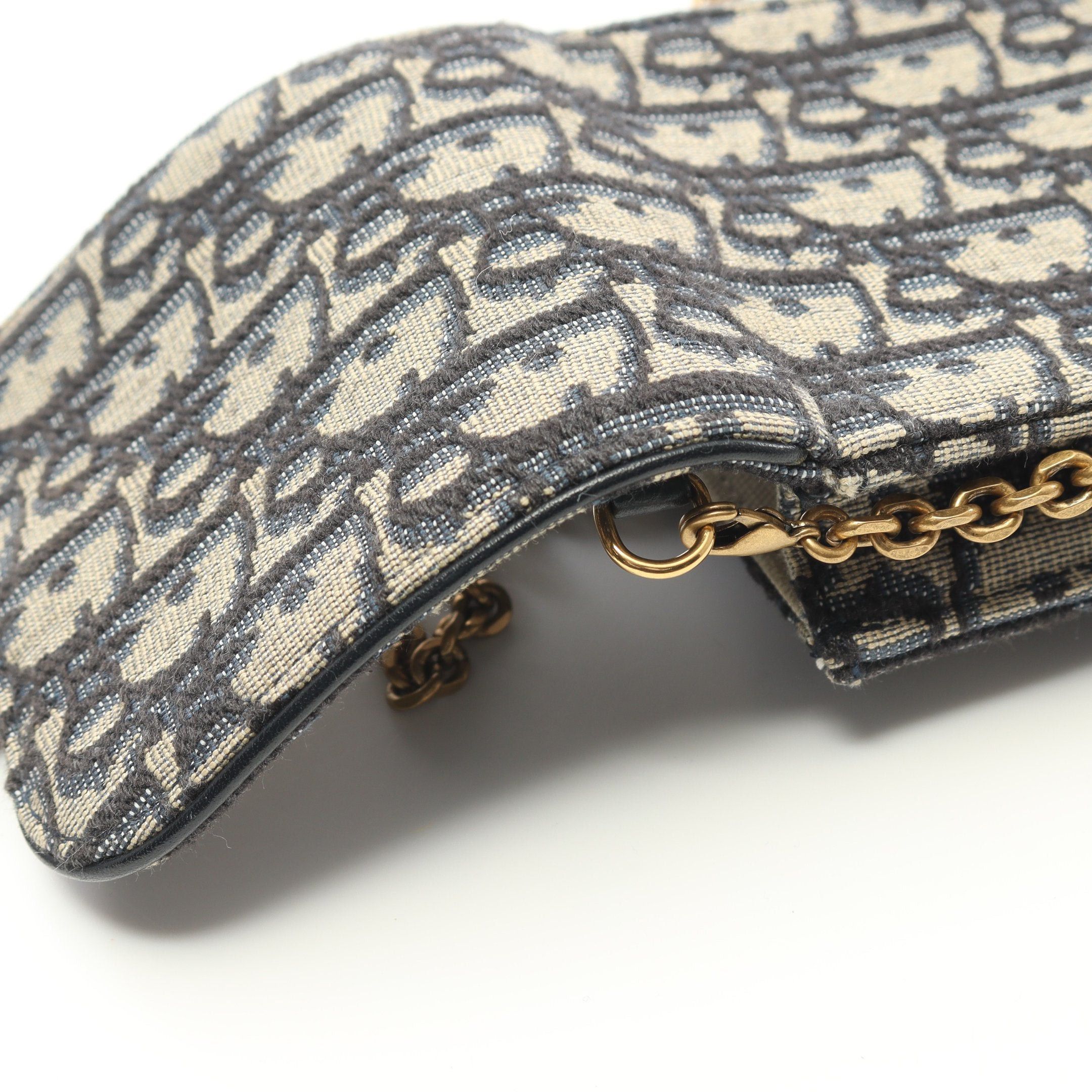 Dior Dior Saddle Oblique Phone Shoulder Chain Bag Canvas Leather Light Gray Navy Size ONE SIZE - 6 Thumbnail