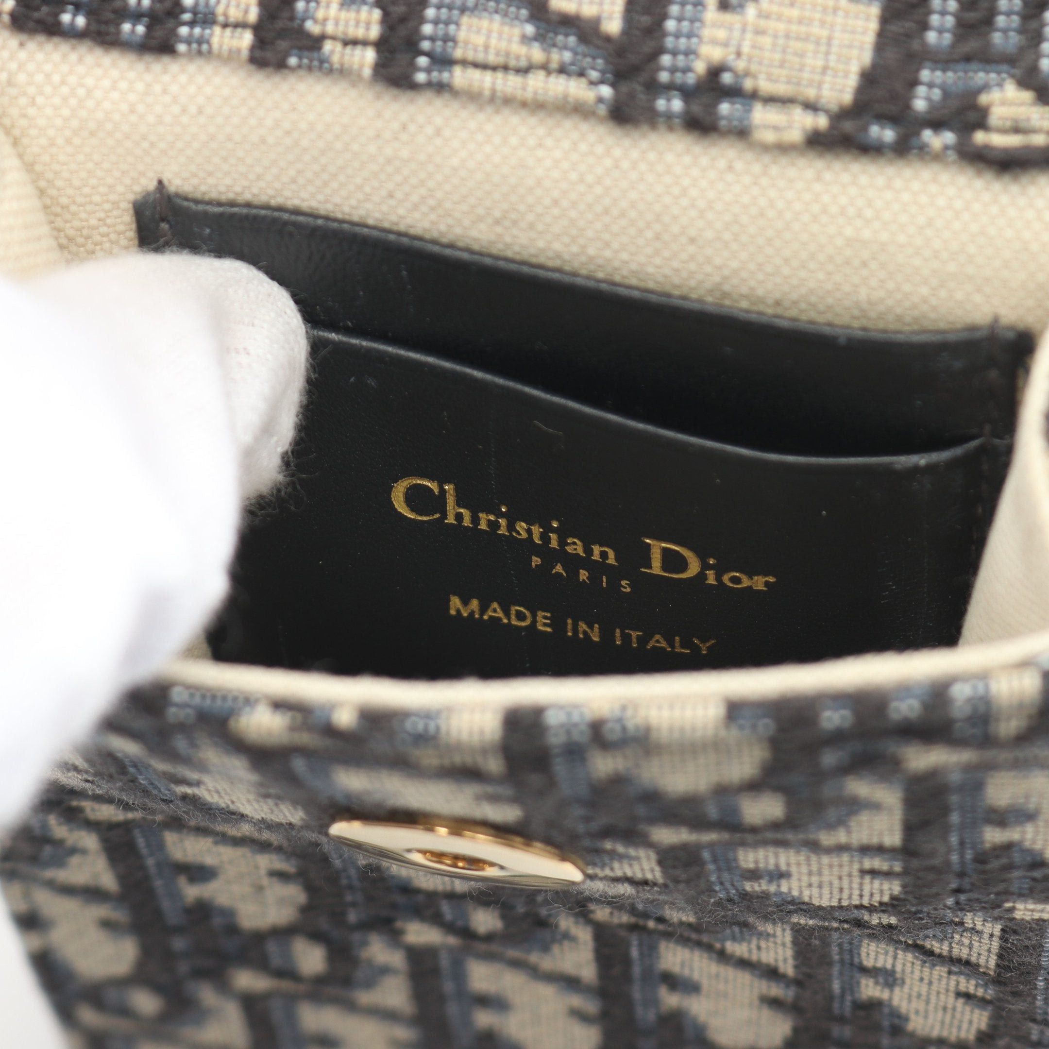 Dior Dior Saddle Oblique Phone Shoulder Chain Bag Canvas Leather Light Gray Navy Size ONE SIZE - 4 Thumbnail