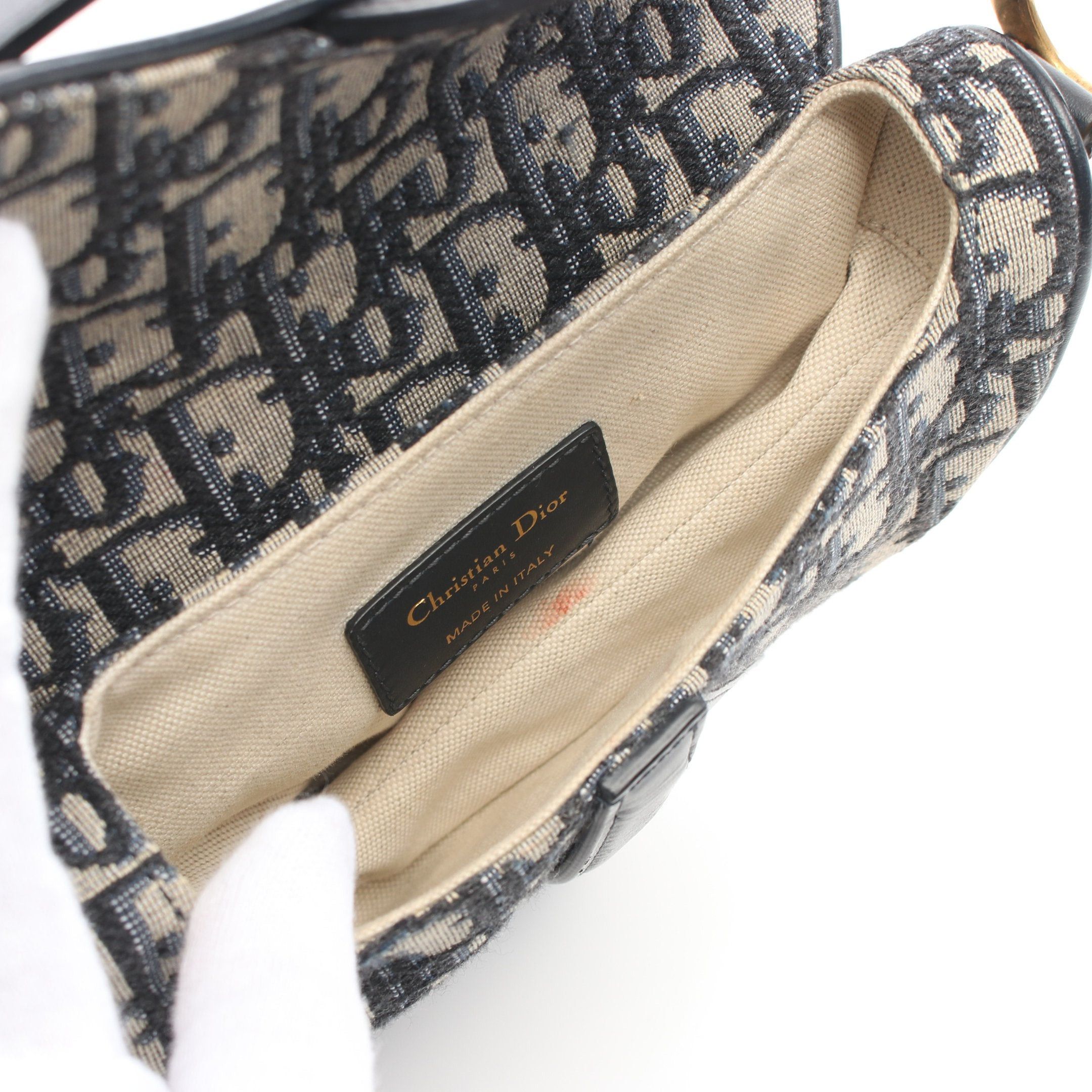 Dior Dior Saddle Bag Oblique Handbag Canvas Leather Beige Navy Size ONE SIZE - 3 Thumbnail