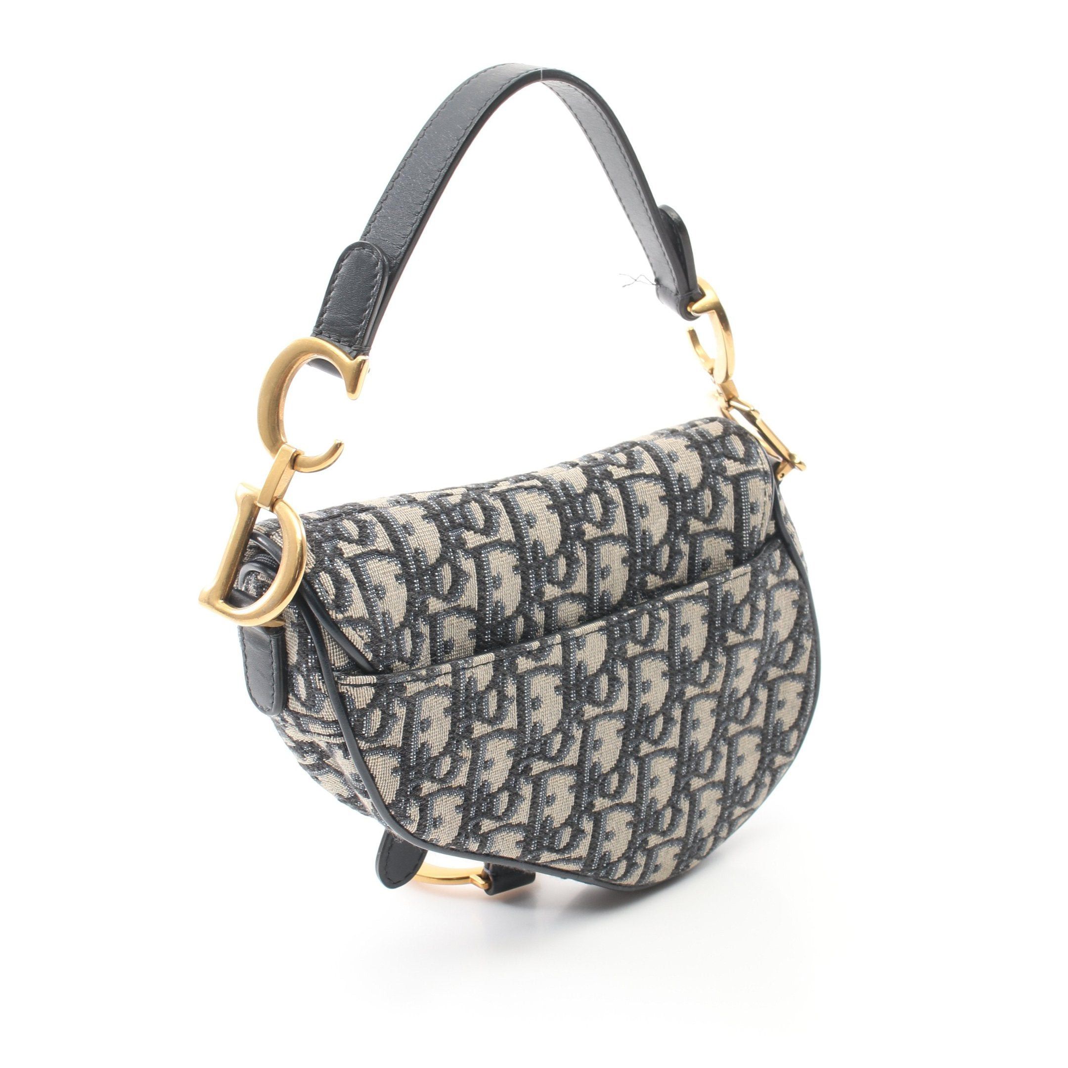Dior Dior Saddle Bag Oblique Handbag Canvas Leather Beige Navy Size ONE SIZE - 2 Thumbnail