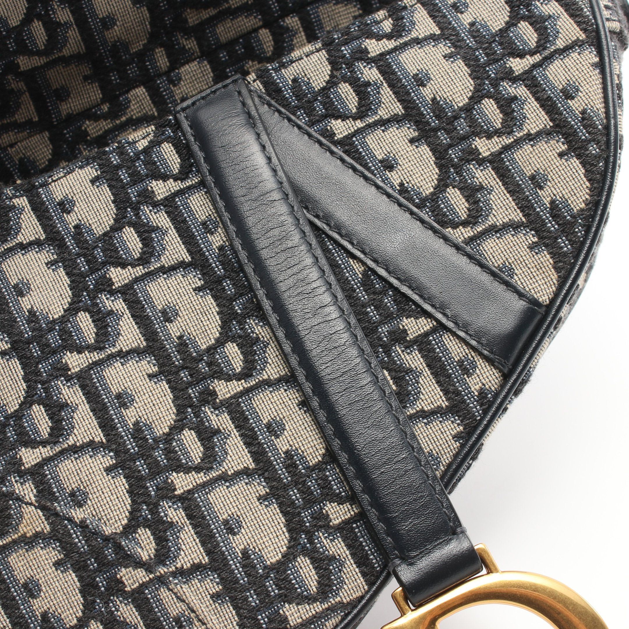 Dior Dior Saddle Bag Oblique Handbag Canvas Leather Beige Navy Size ONE SIZE - 7 Thumbnail